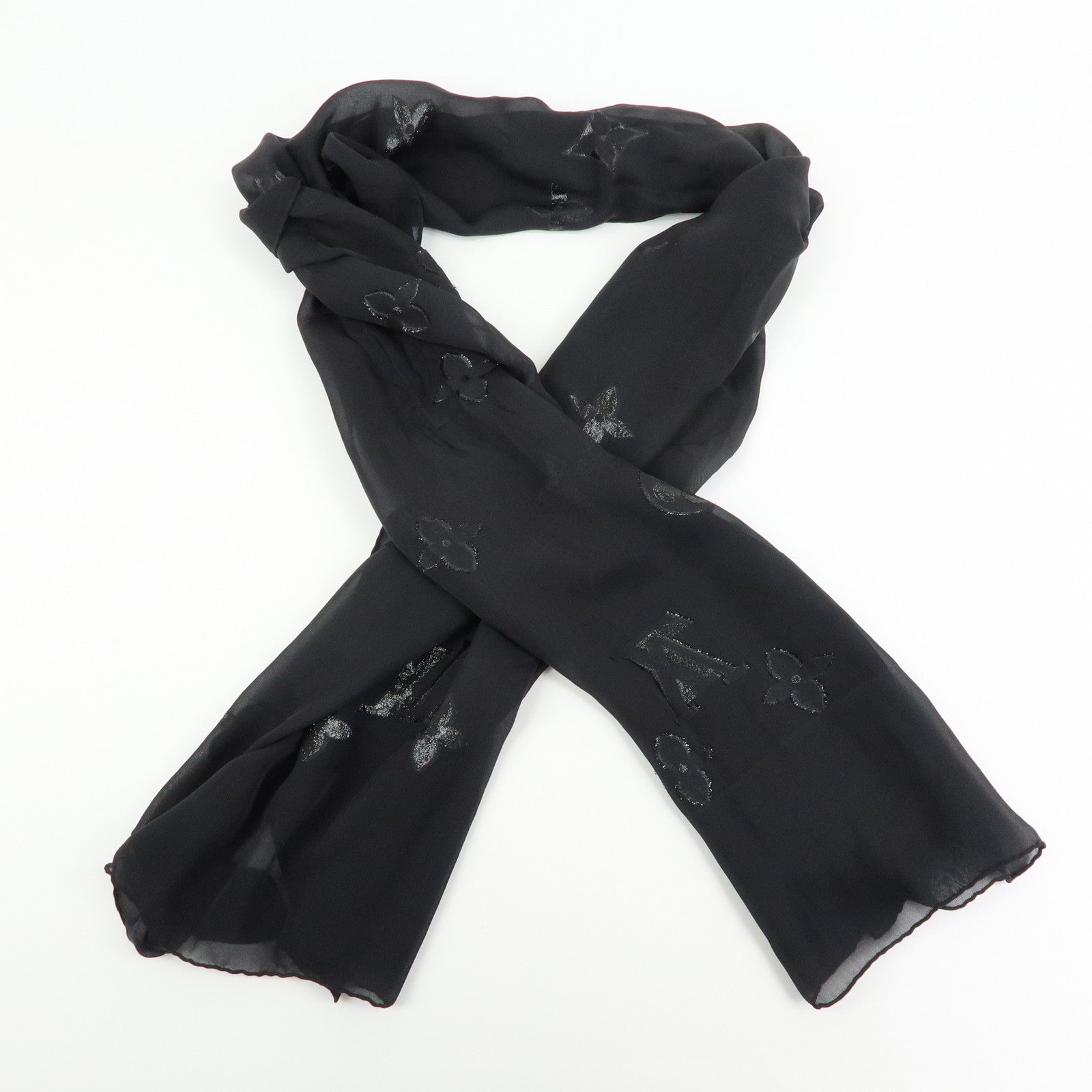 Louis Vuitton Silk Nylon Scarf Shawl Glitter Black