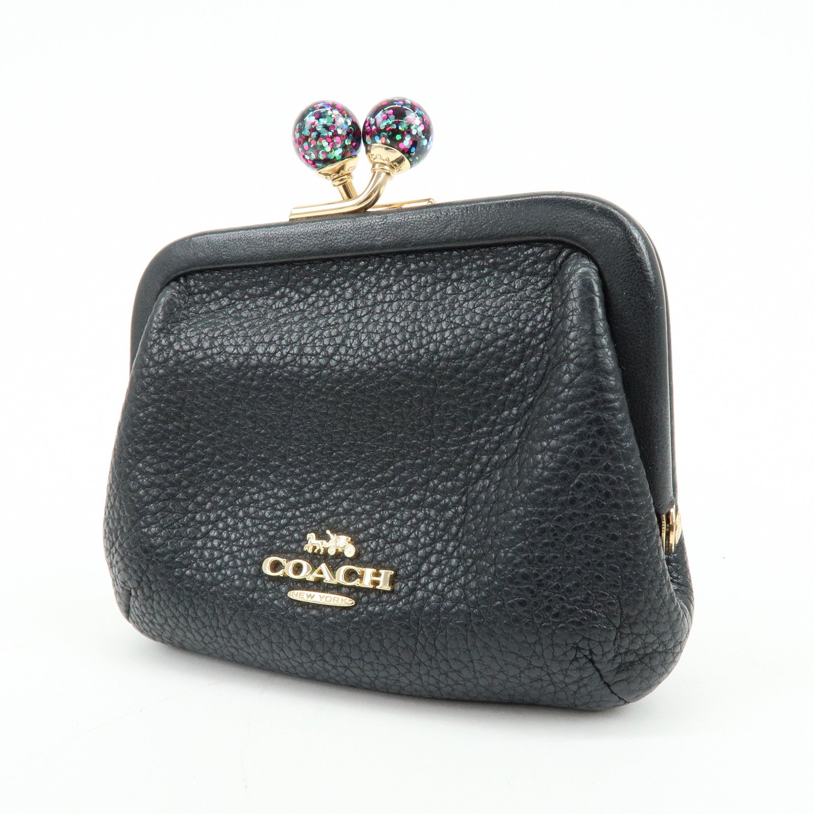 COACH Poppy Set of 2 PVC Leather Coin Purse Pouch Beige Gold Black