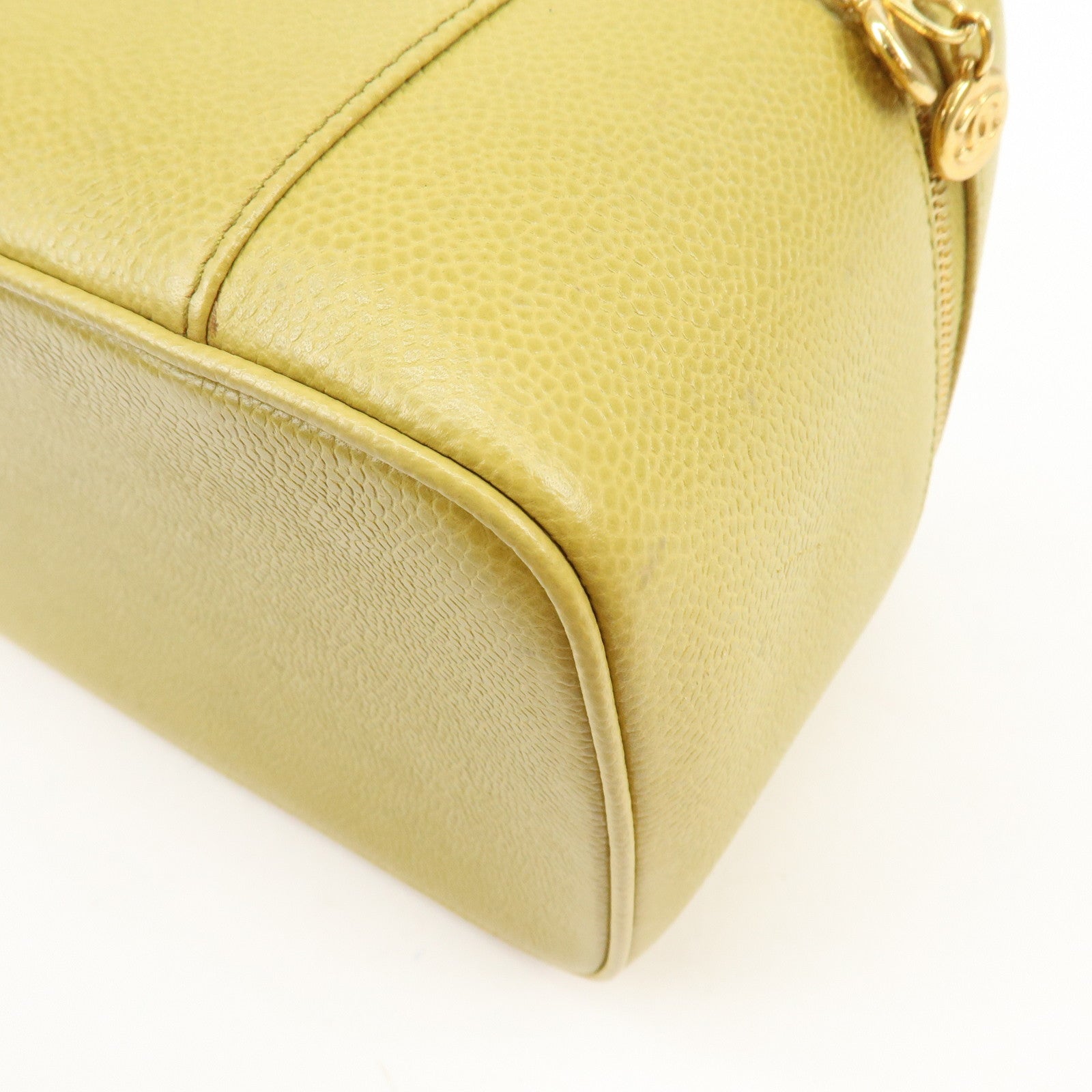 CHANEL Caviarskin Hand Bag Vanity Bag Cosmetic Pouch Lime Yellow