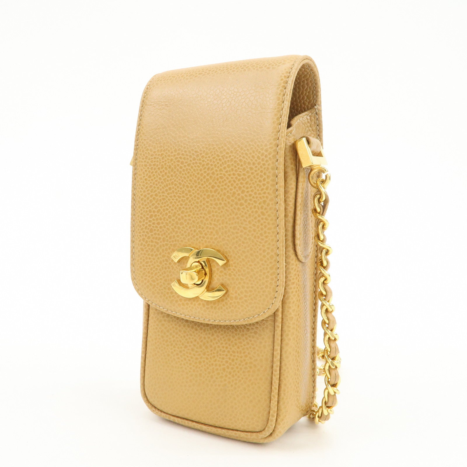 CHANEL COCO Mark Chain Shoulder Bag Phone Case Light Brown