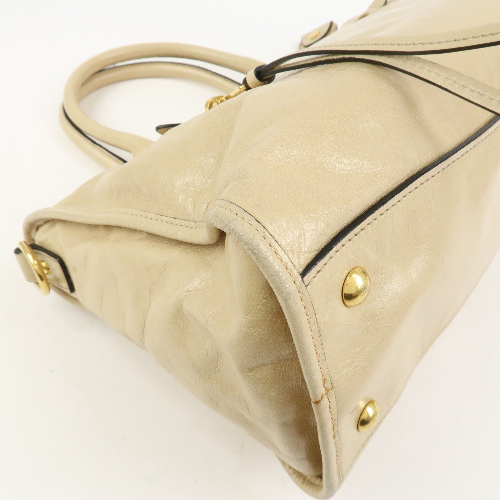 MIU MIU Logo Leather 2Way Bag Hand Bag Shoulder Bag Beige