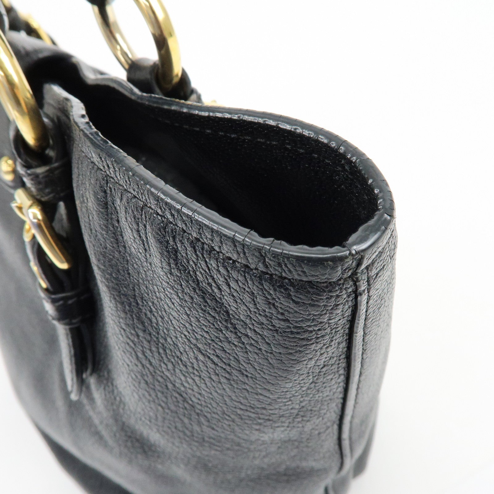 MIU MIU Logo Madras Leather Hand Bag Tote Bag Black