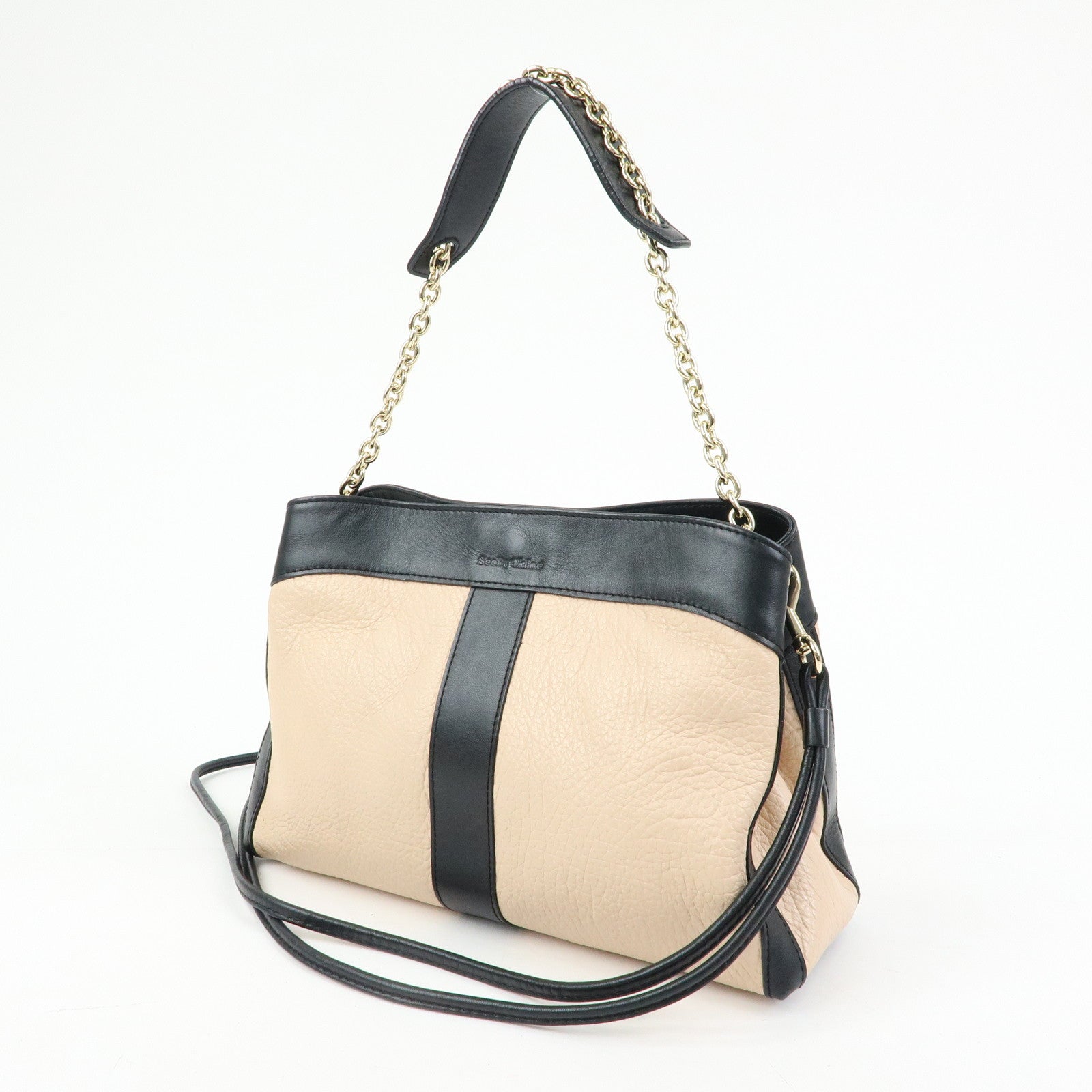 Chloe See By Chloe Leather 2Way Bag Shoulder Bag PInk Beige Black