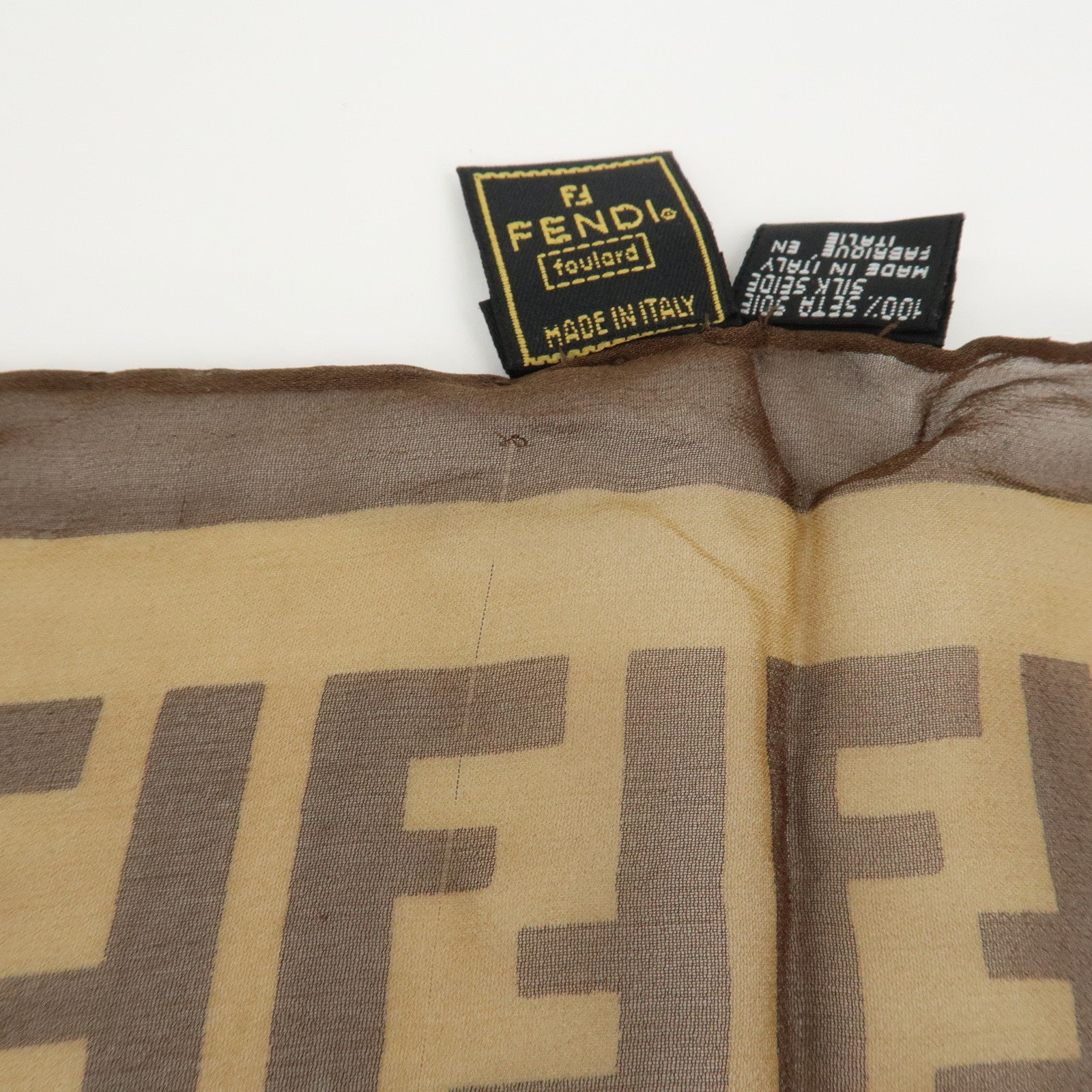 FENDI Zucca Logo Silk 100% Scarf Brown