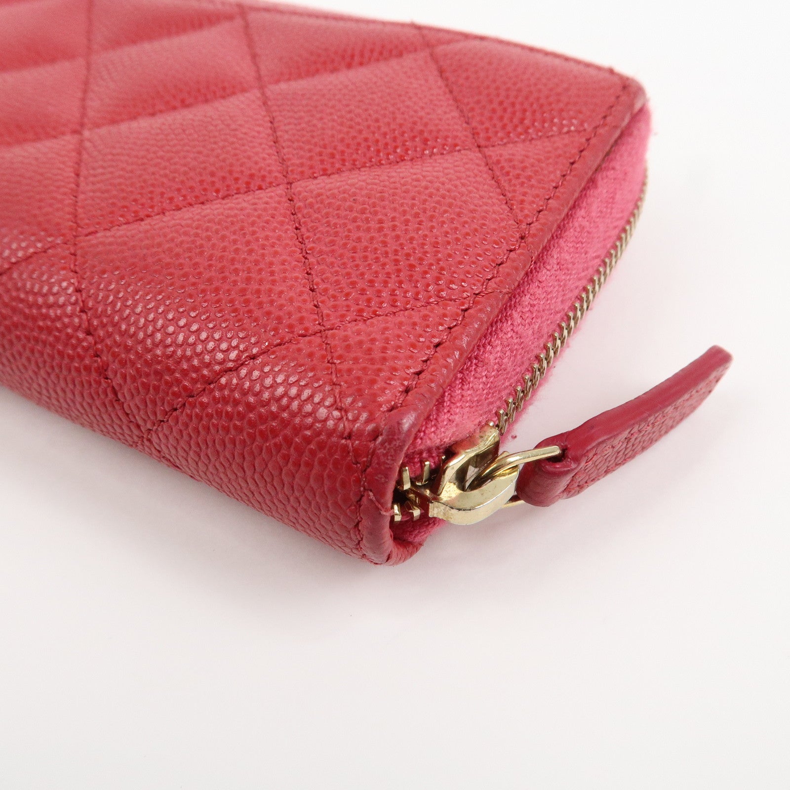 CHANEL COCO Mark Caviarskin Round Zippy Long Wallet Pink