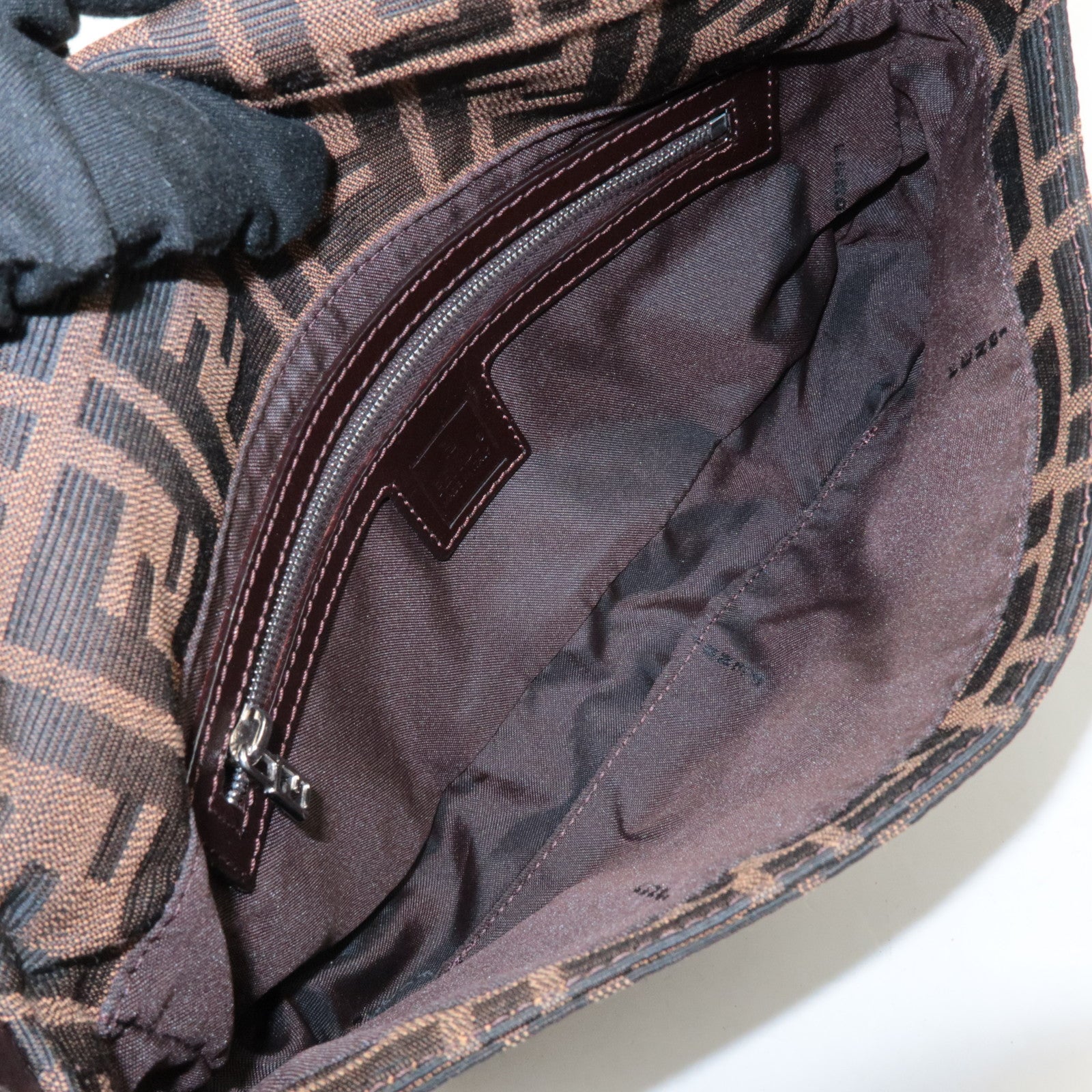 FENDI Mamma Baguette Zucca Canvas Shoulder Bag Brown Black 26424 Used