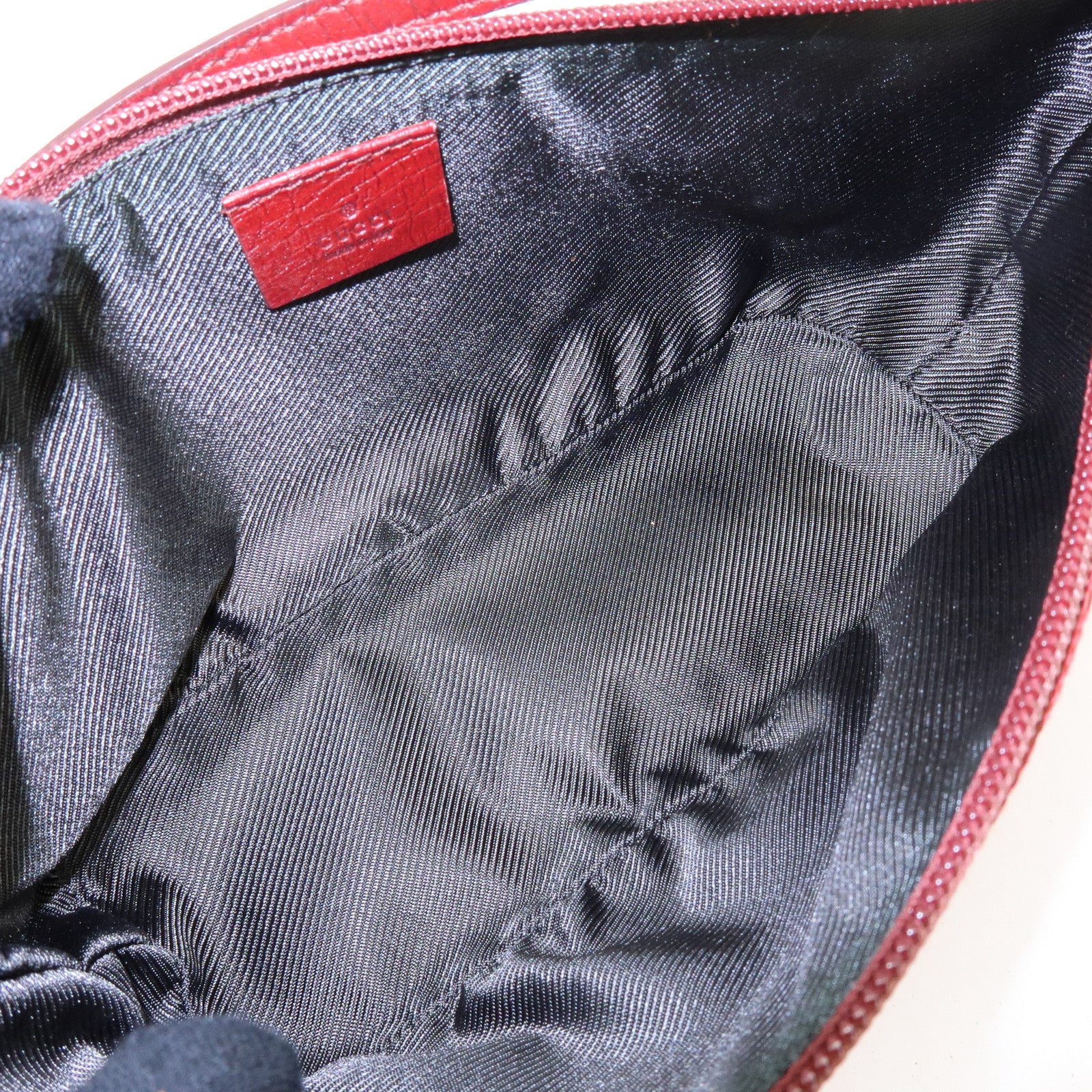 GUCCI Boat Bag GG Canvas Leather Accessory Pouch Hand Bag Red 07198