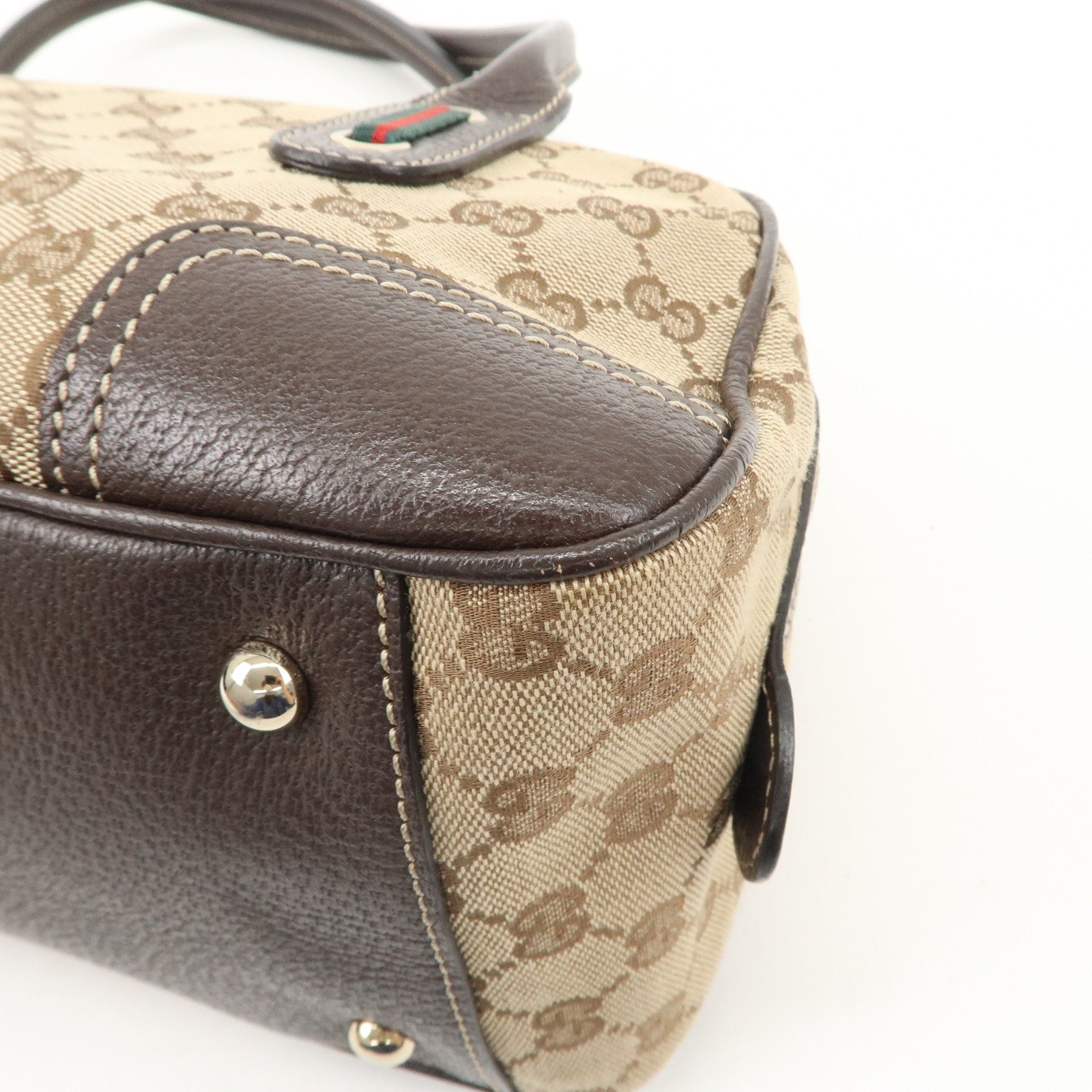 GUCCI Sherry Princy Canvas Leather Boston Bag Beige Brown 161720 Used