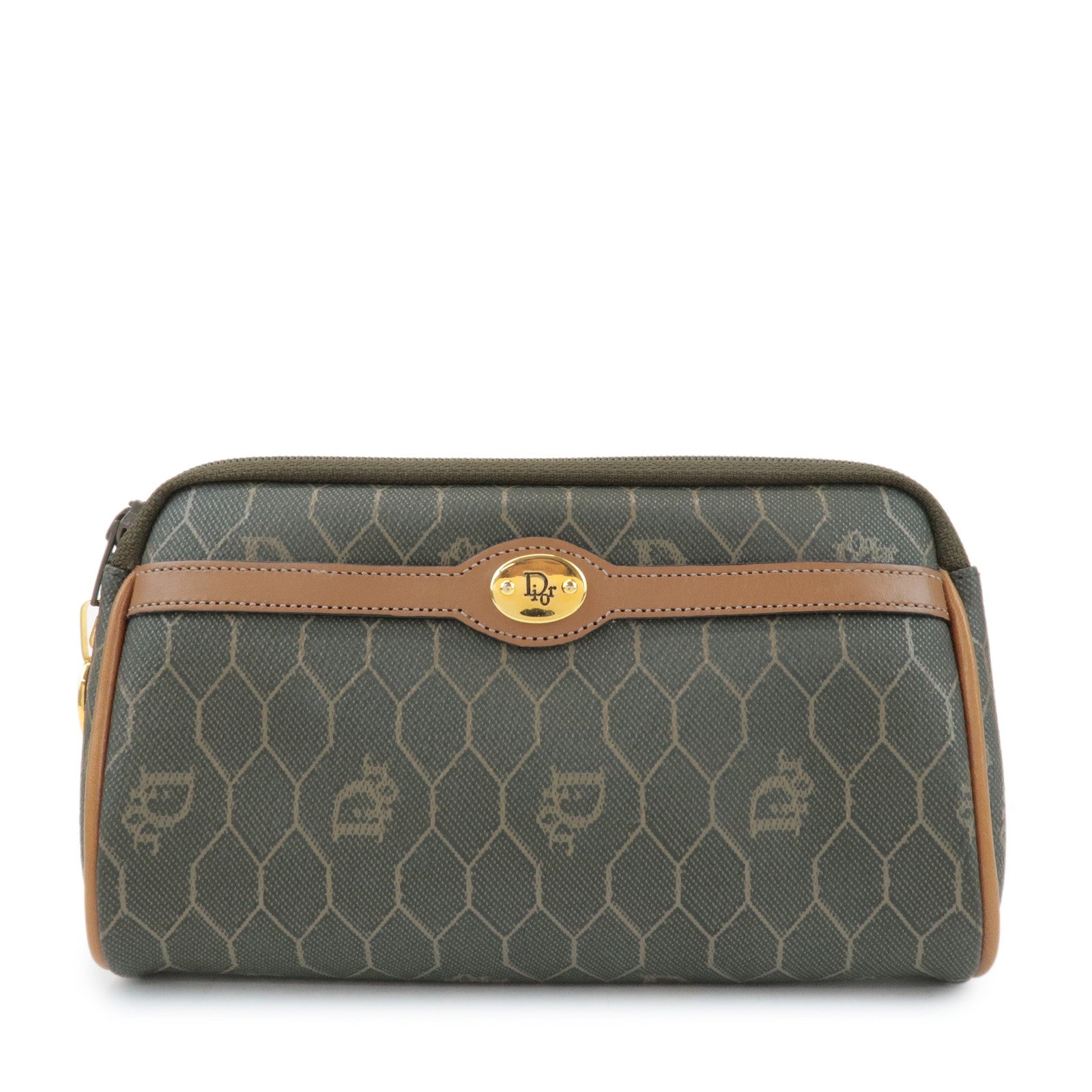 Chiristian Dior Honeycomb PVC Leather Pouch Brown