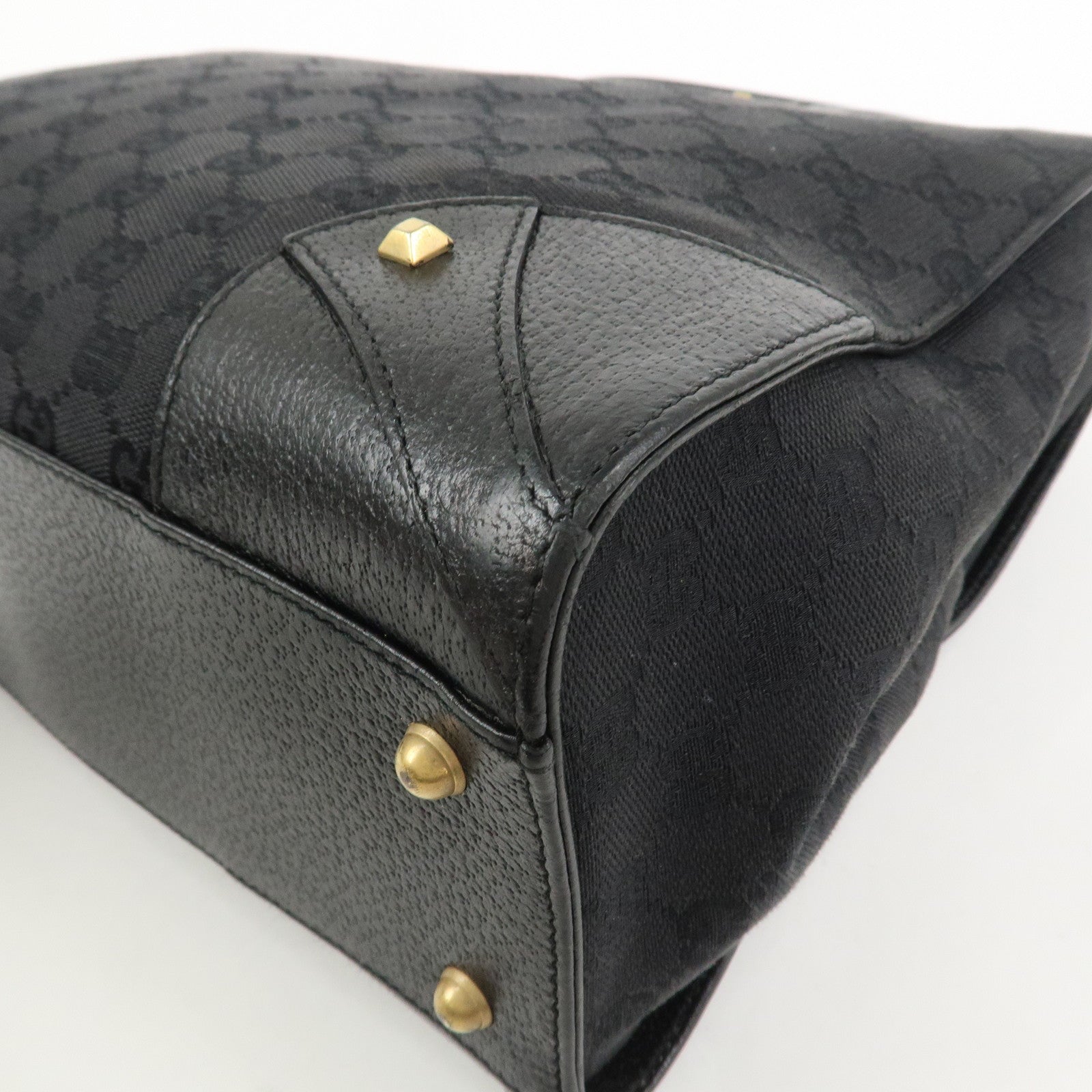 GUCCI GG Canvas Leather Tote Bag Hand Bag Black 120897