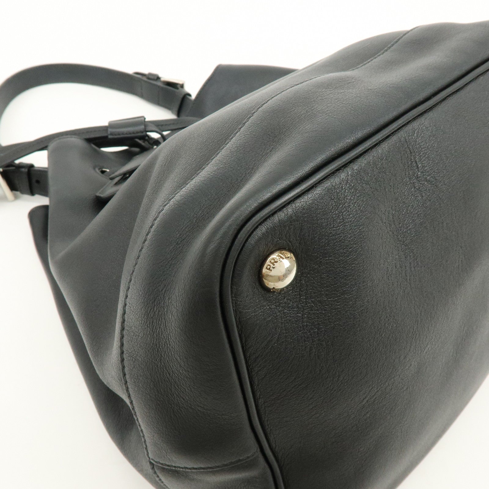 PRADA Triangle Logo City Calf Leather 2Way Bag Bucket Bag Black
