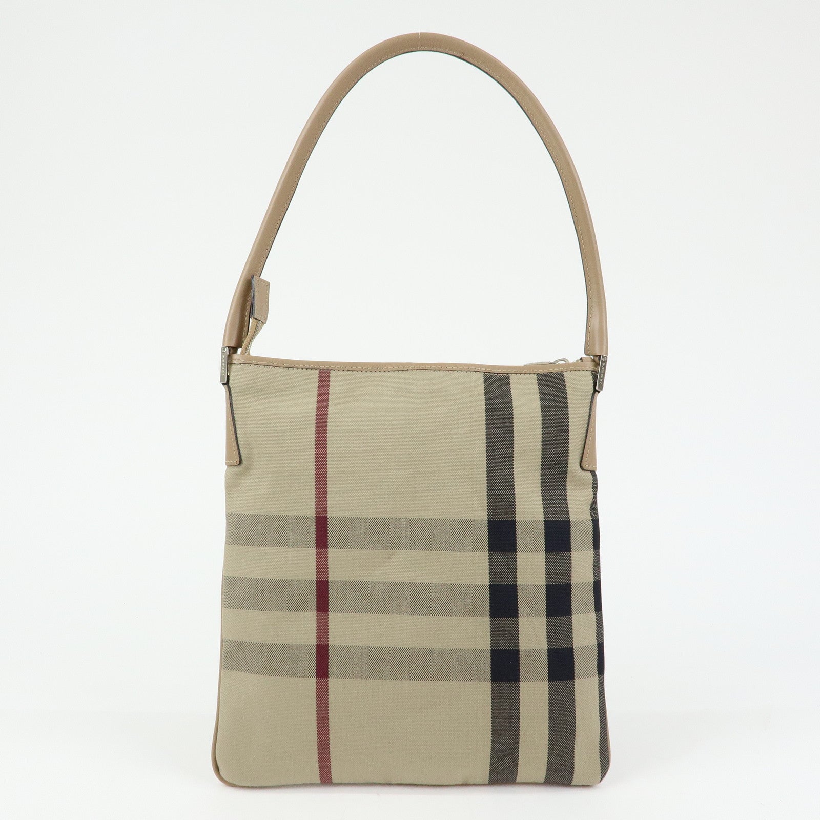 BURBERRY Nova Plaid Canvas Leather Shoulder Bag Beige