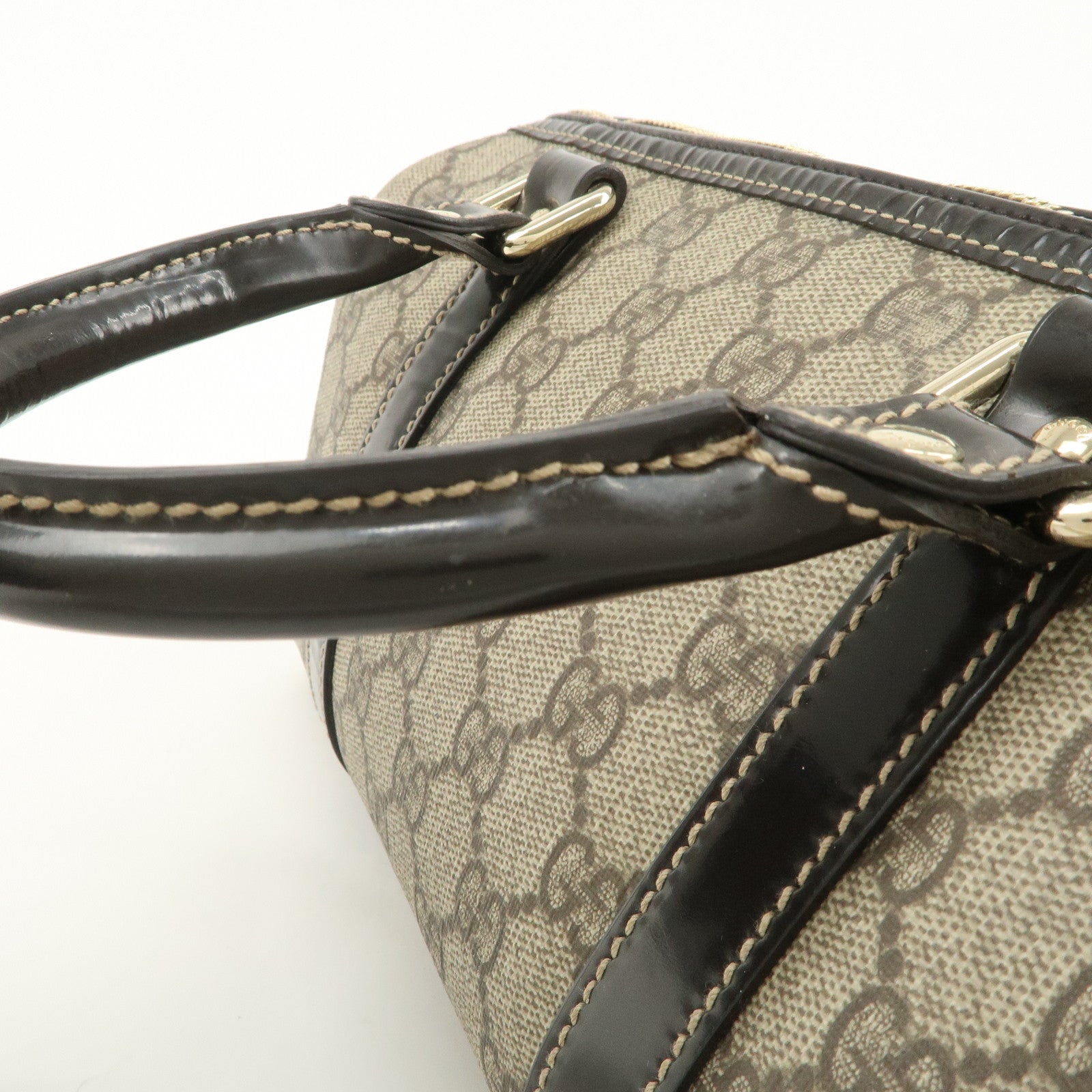 GUCCI GG Spream Patent Leather Mini Boston Bag Beige 193604