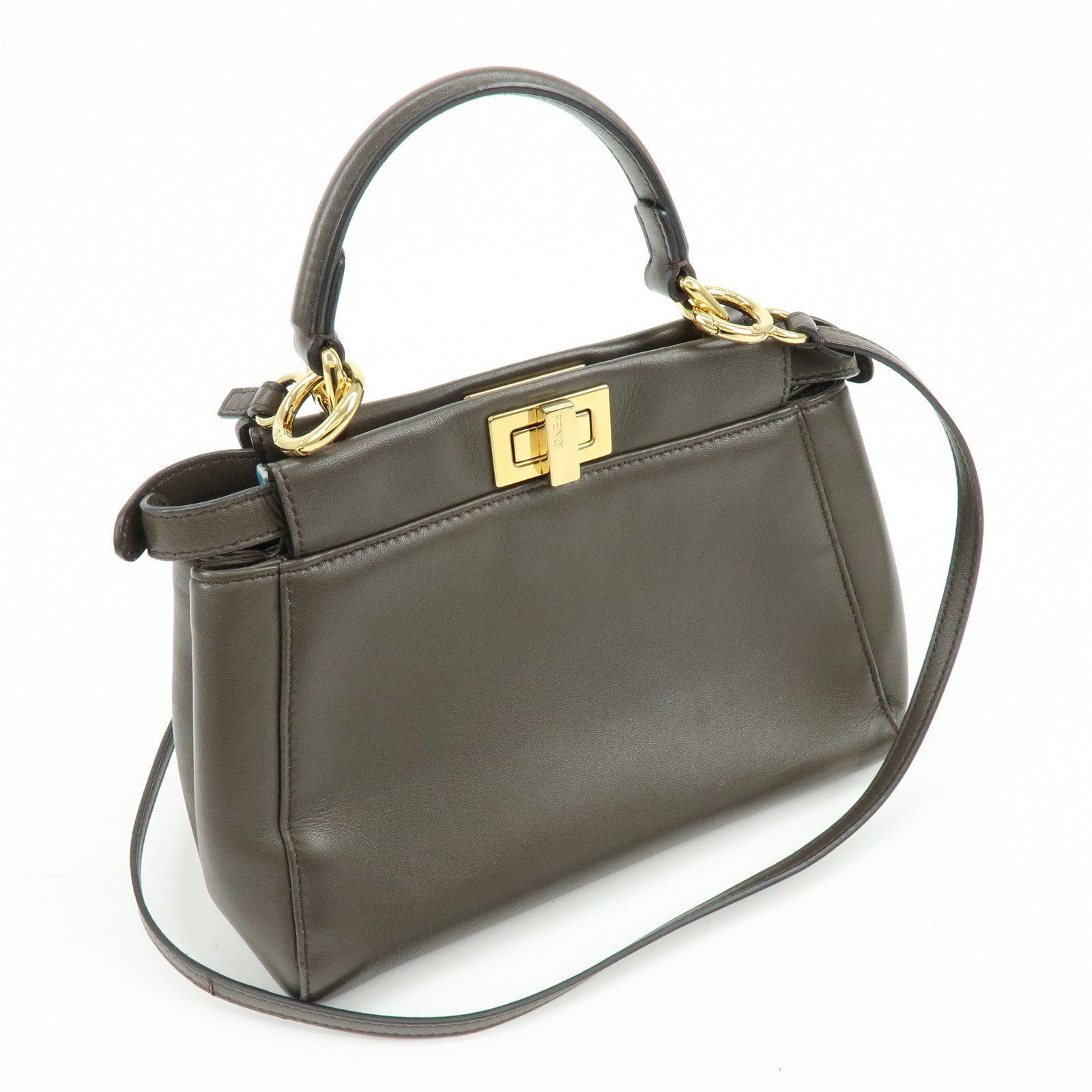FENDI Mini Peekaboo Leather 2Way Bag Shoulder Bag Greige 8BN244