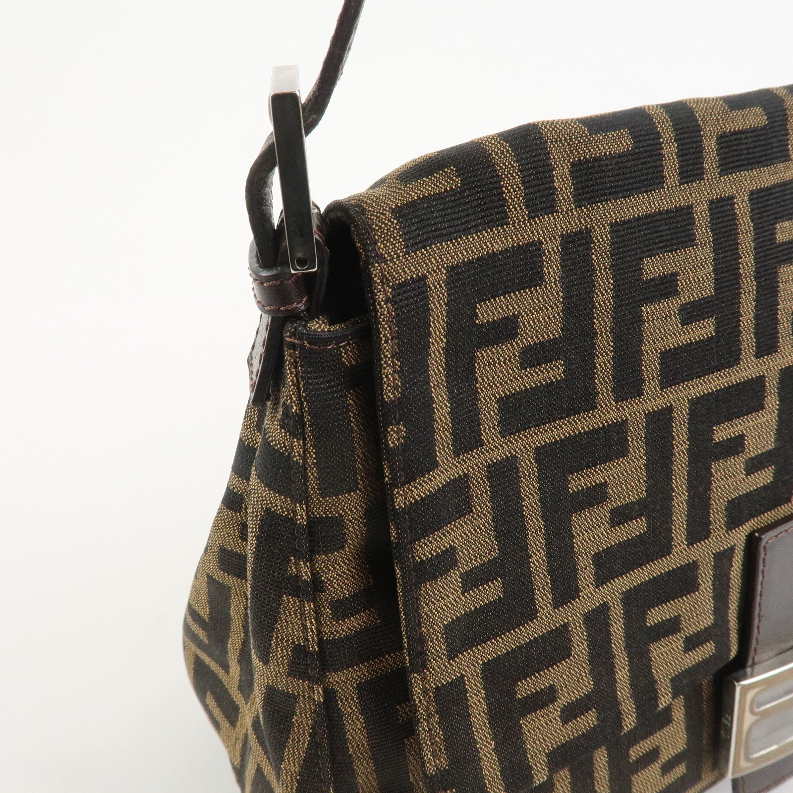 FENDI Zucca Mamma Baguette Canvas Shoulder Bag Brown Black 26325
