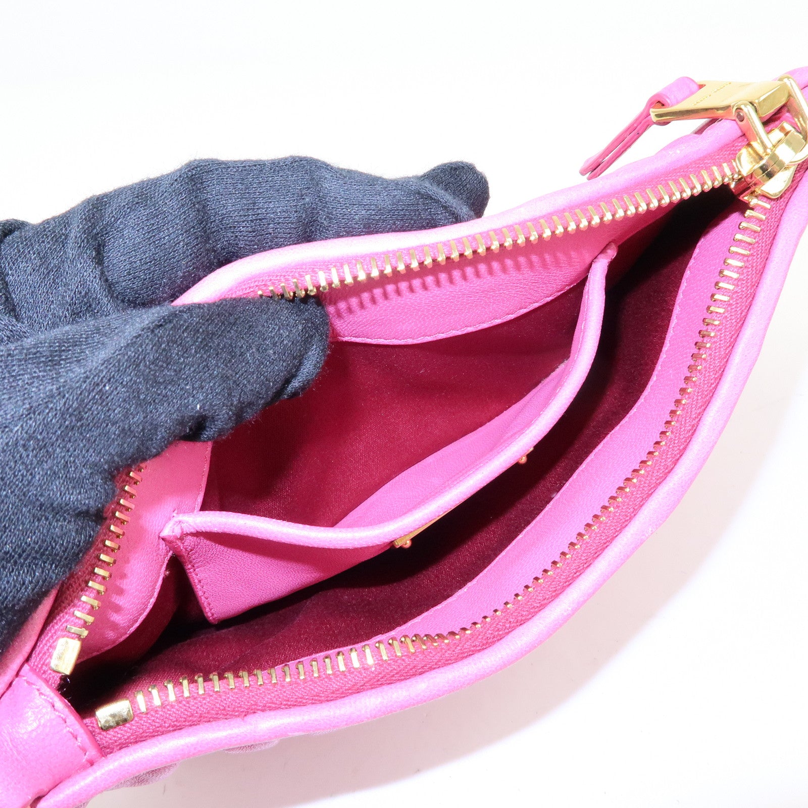 MIU MIU Matelasse Nappa Leather Clutch Bag Pouch Pink 5N1811