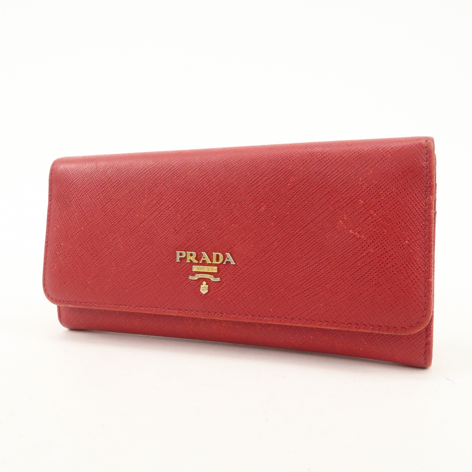 PRADA Saffiano Leather Set of 2 Long Wallet Red 1MH132 Used