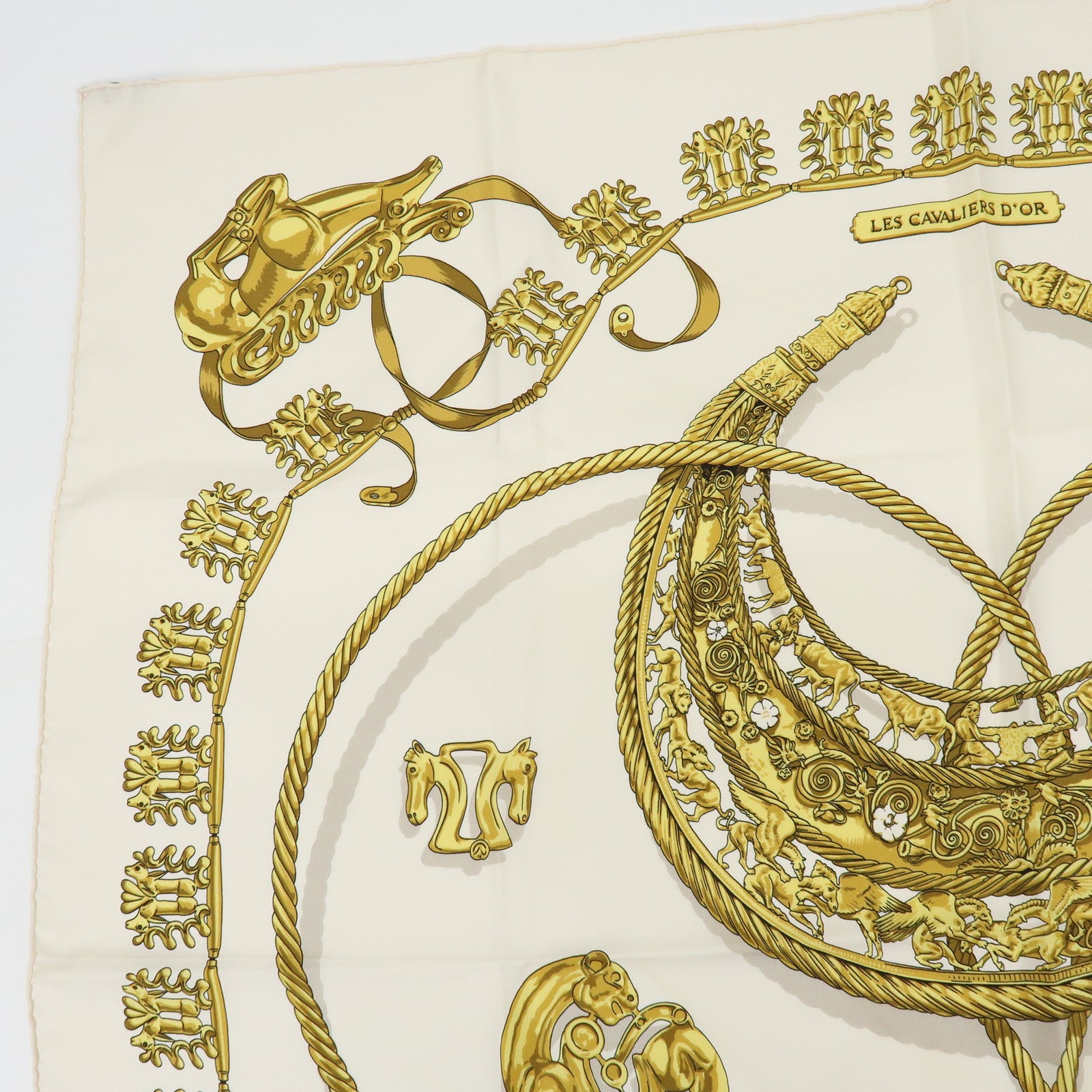 HERMES Carre 90 Set of 2 Silk 100% Scarves Gold Beige Pink