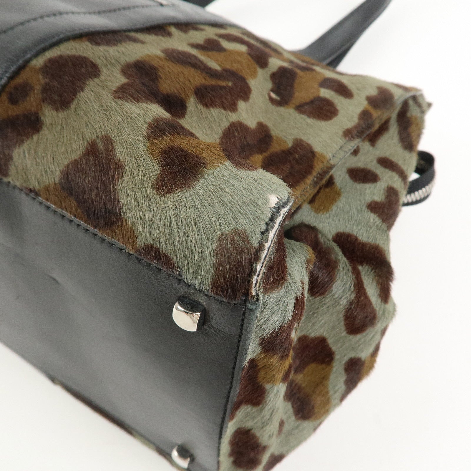 Ferragamo Gancini Unborn Calf Leather Tote Bag Shoulder Bag Leopard