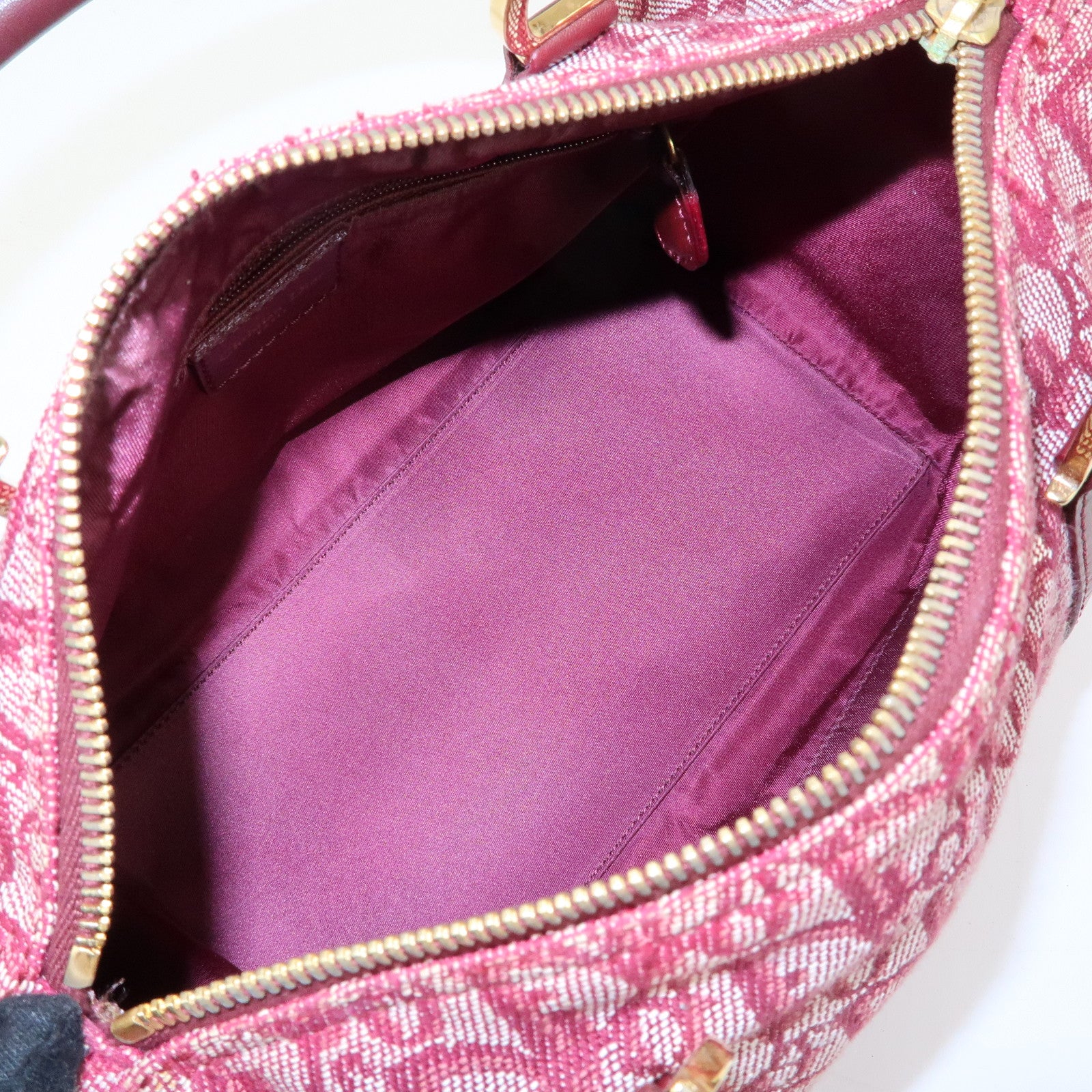 Christian Dior Trotter Jacquard Leather Boston Bag Burgundy