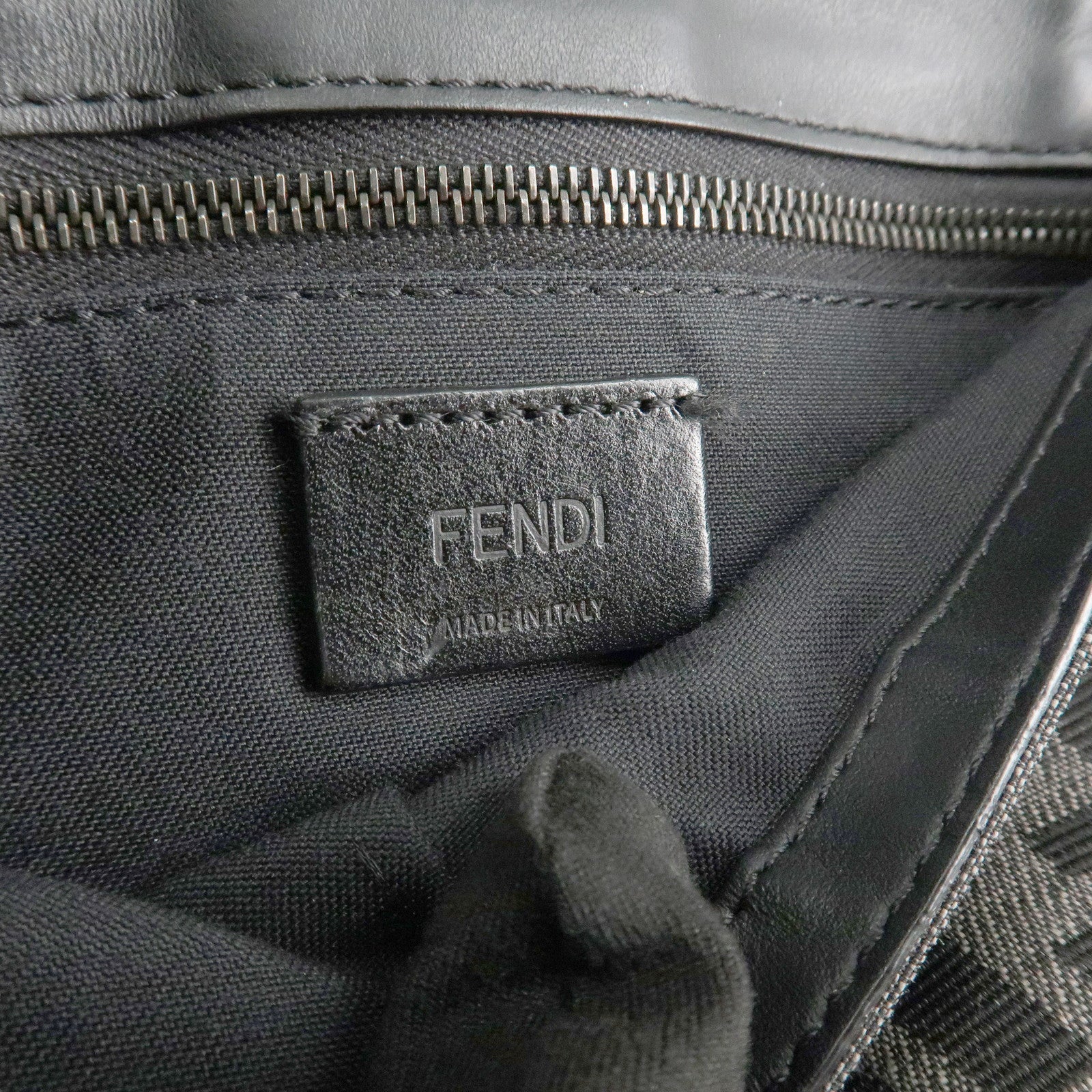 FENDI Zucca Leather Canvas Baguette Slim Clutch Bag Black 7M0295 Used