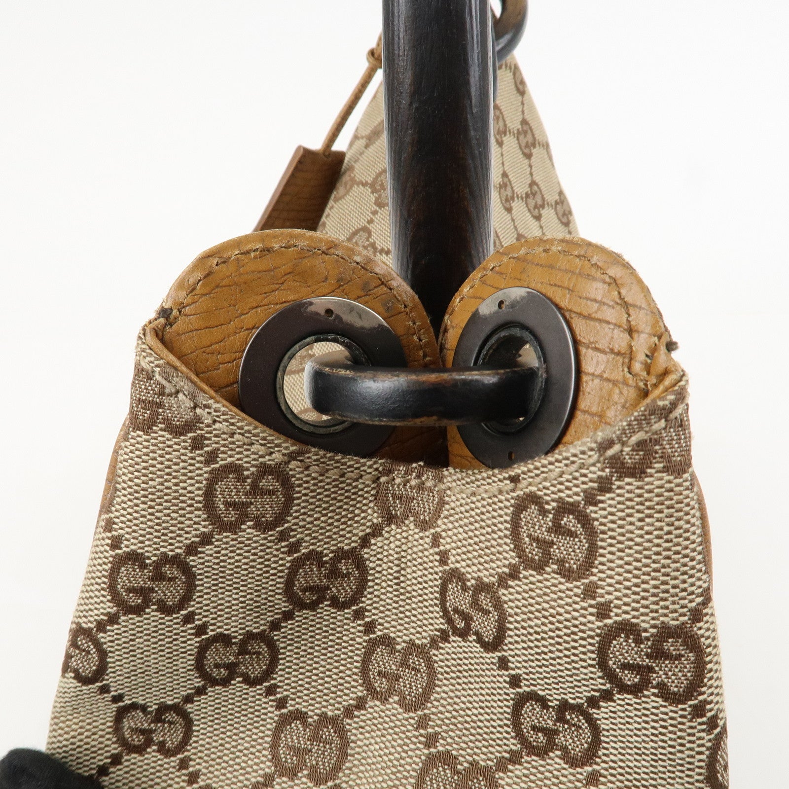 GUCCI GG Canvas Wood Handle Shoulder Bag Hand Bag Beige 106494 Used