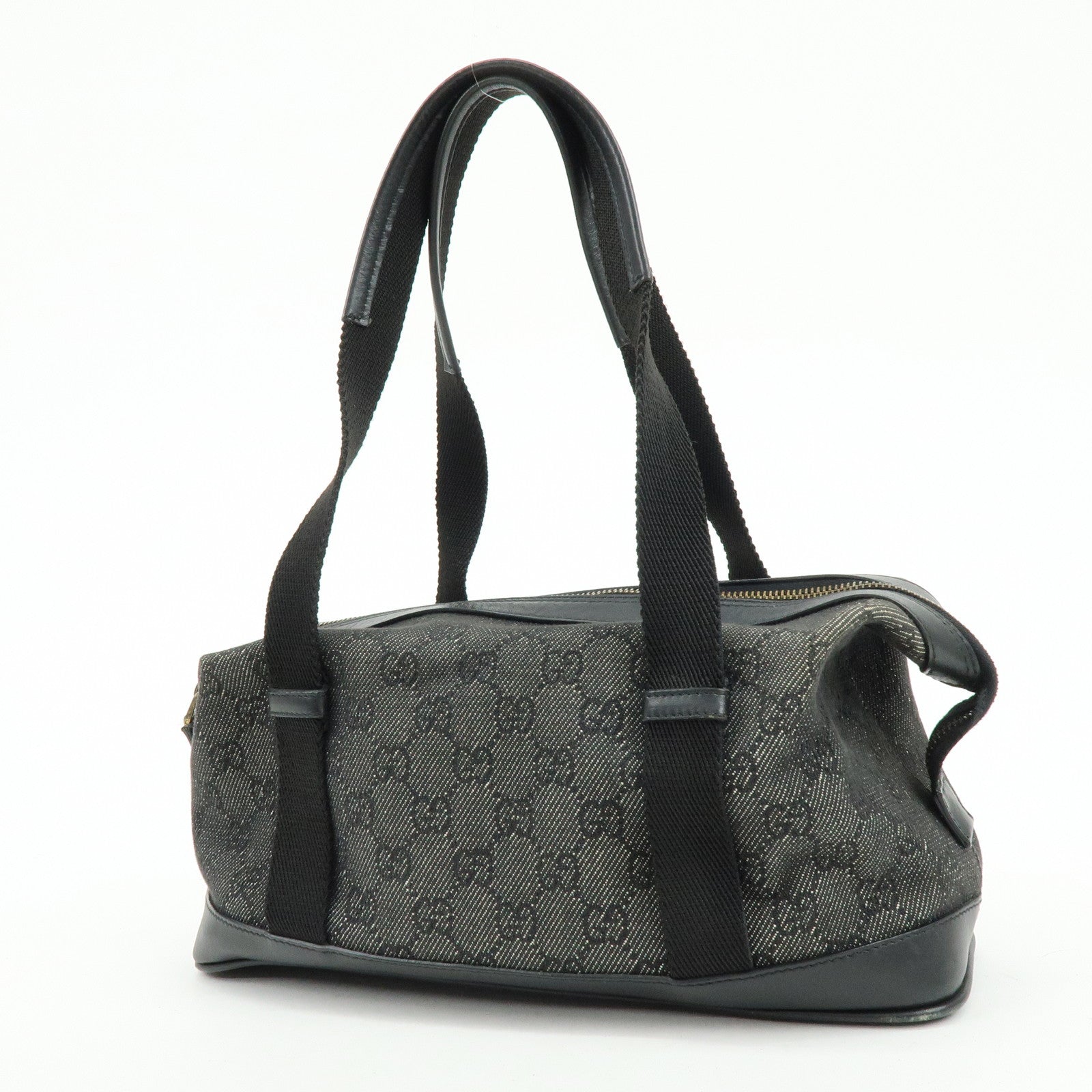 GUCCI GG Canvas Leather Hand Bag Boston Bag Black 92734