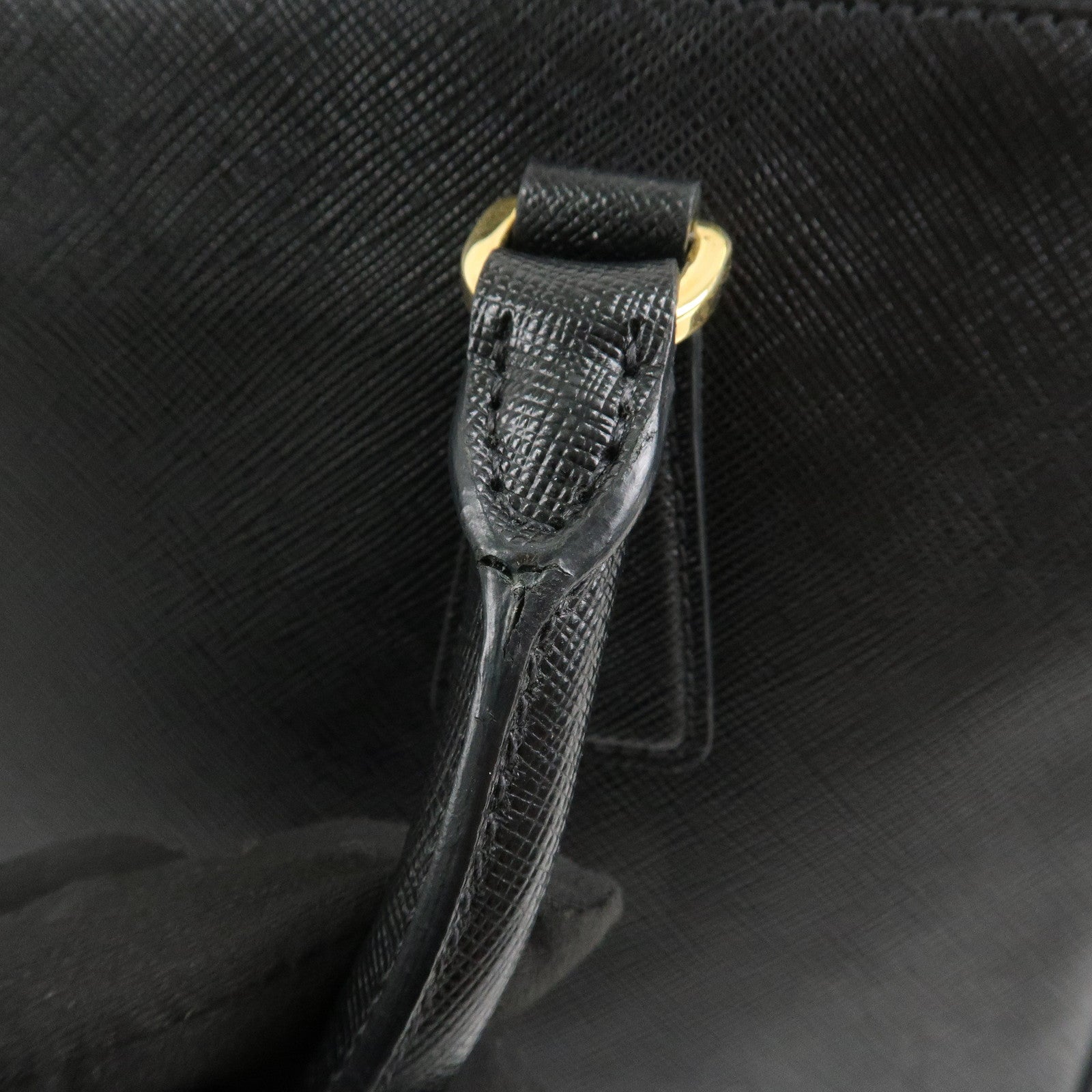 PRADA Triangle Logo Saffiano Leather 2WAY Hand Bag Black BN1801 Used