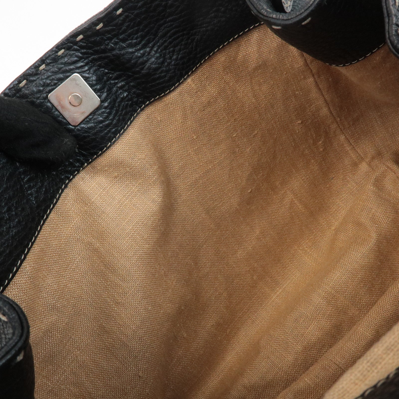 FENDI Selleria Leather Tote Bag Shoulder Bag Black 8BR489 Used