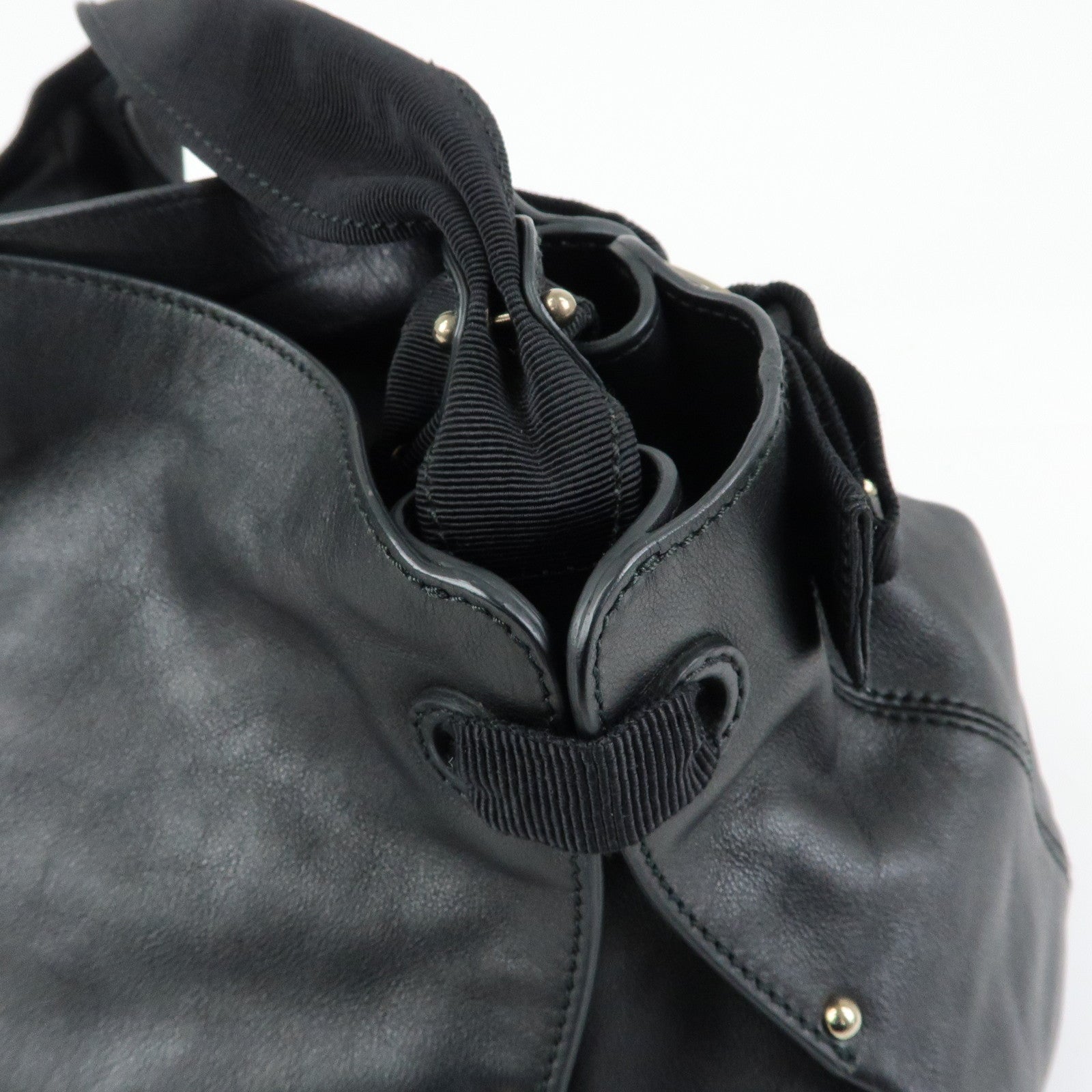 Ferragamo Vara Ribbon Leather Tote Bag Shoulder Bag Hand Bag Black