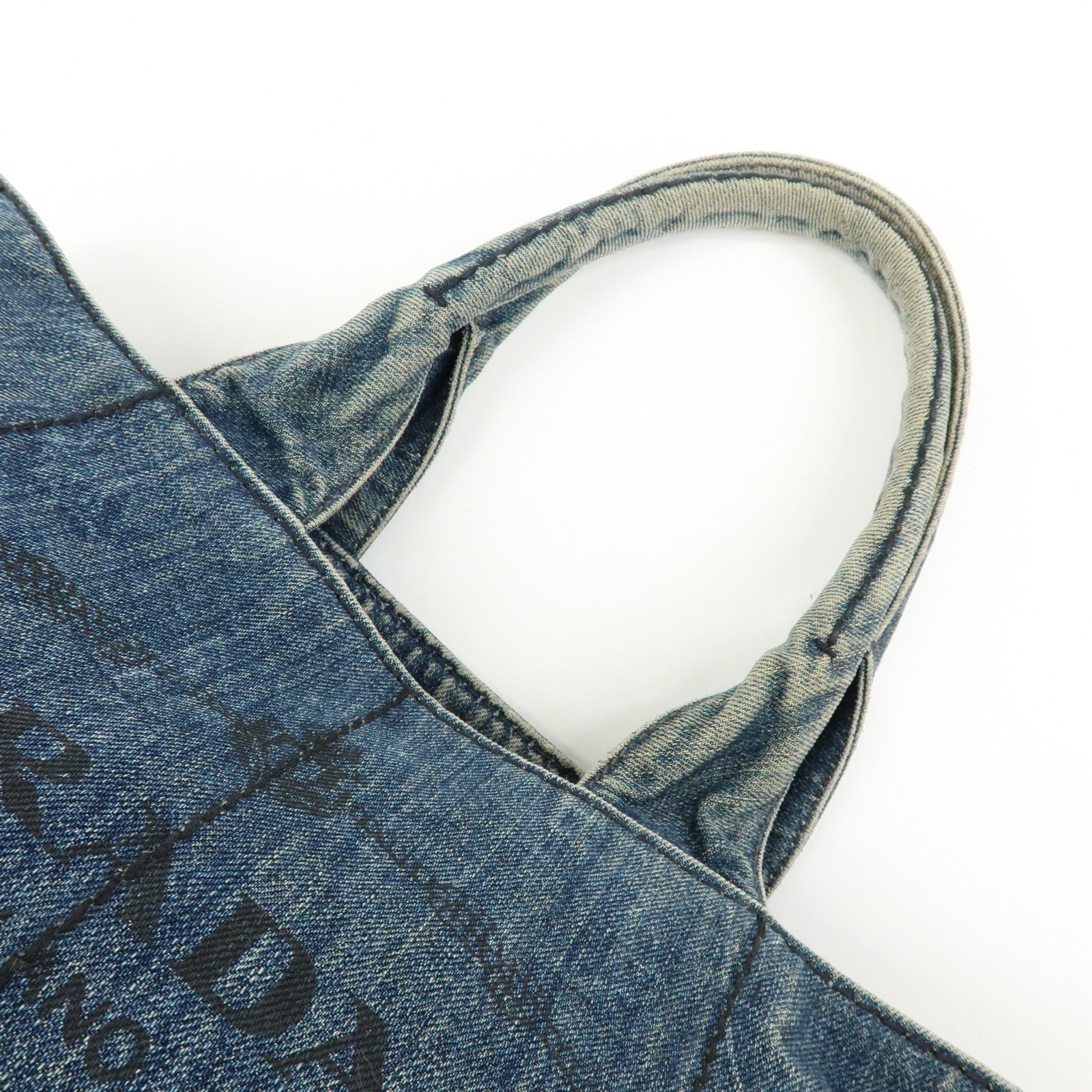 PRADA Logo Canapa Canvas Denim Tote Bag Hand Bag Blue B1877B