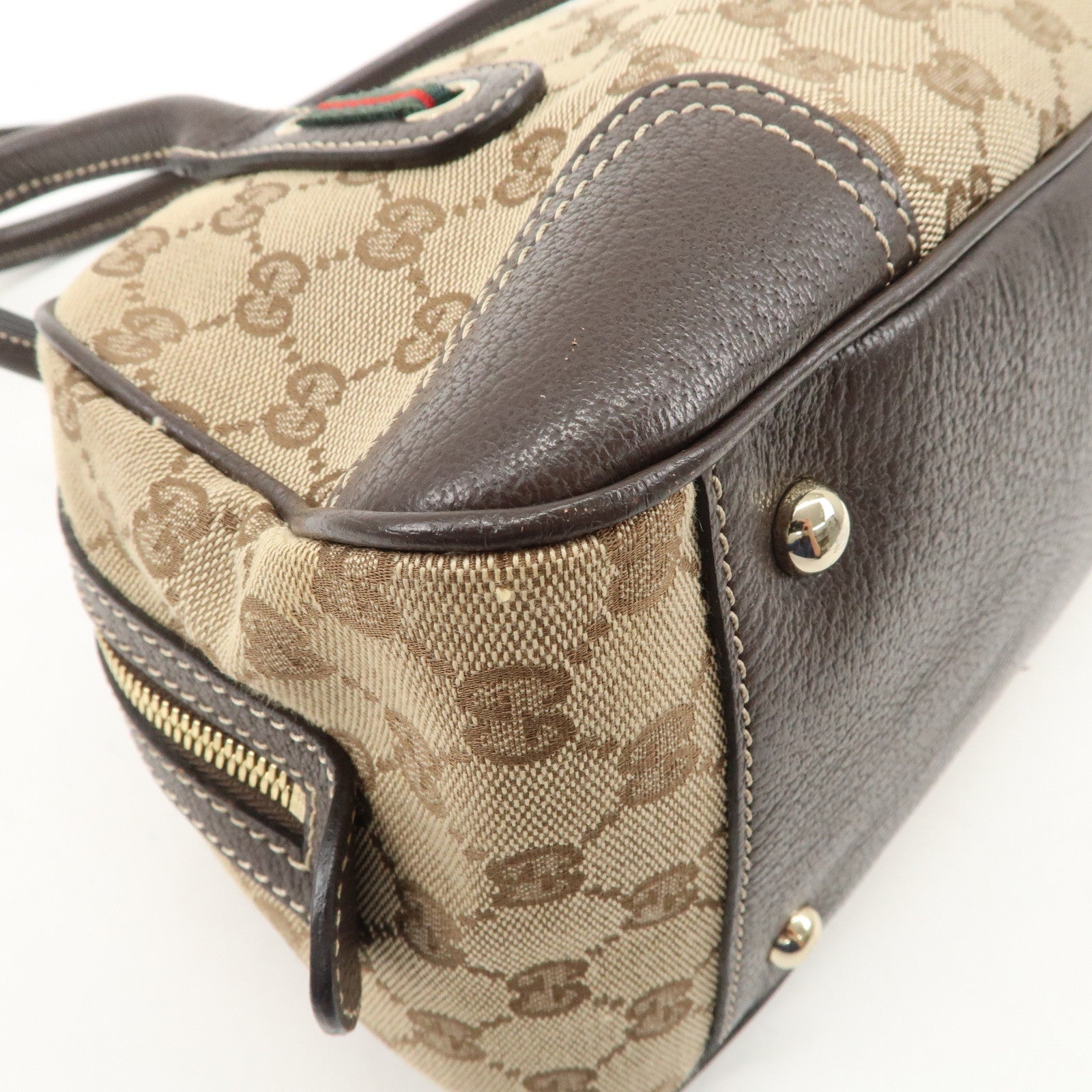 GUCCI Sherry Princy Canvas Leather Boston Bag Beige Brown 161720 Used