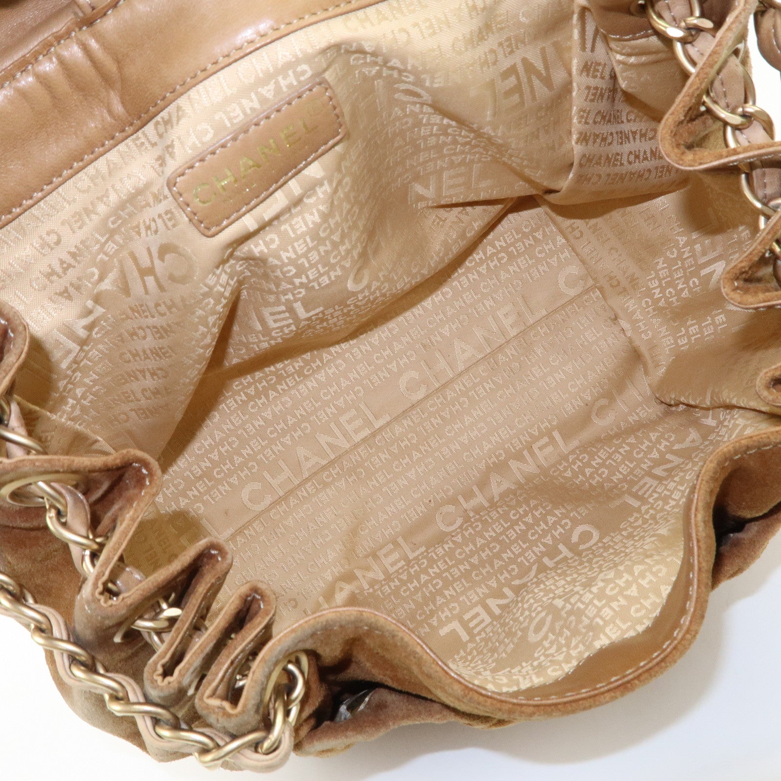 CHANEL COCO Mark Leather Suede Chain Shoulder Bag Beige Gold Used