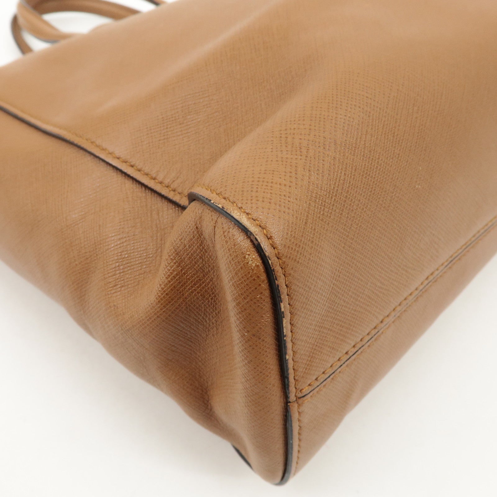 PRADA Triangle Logo Saffiano Leather 2Way Tote Bag Brown BN2666