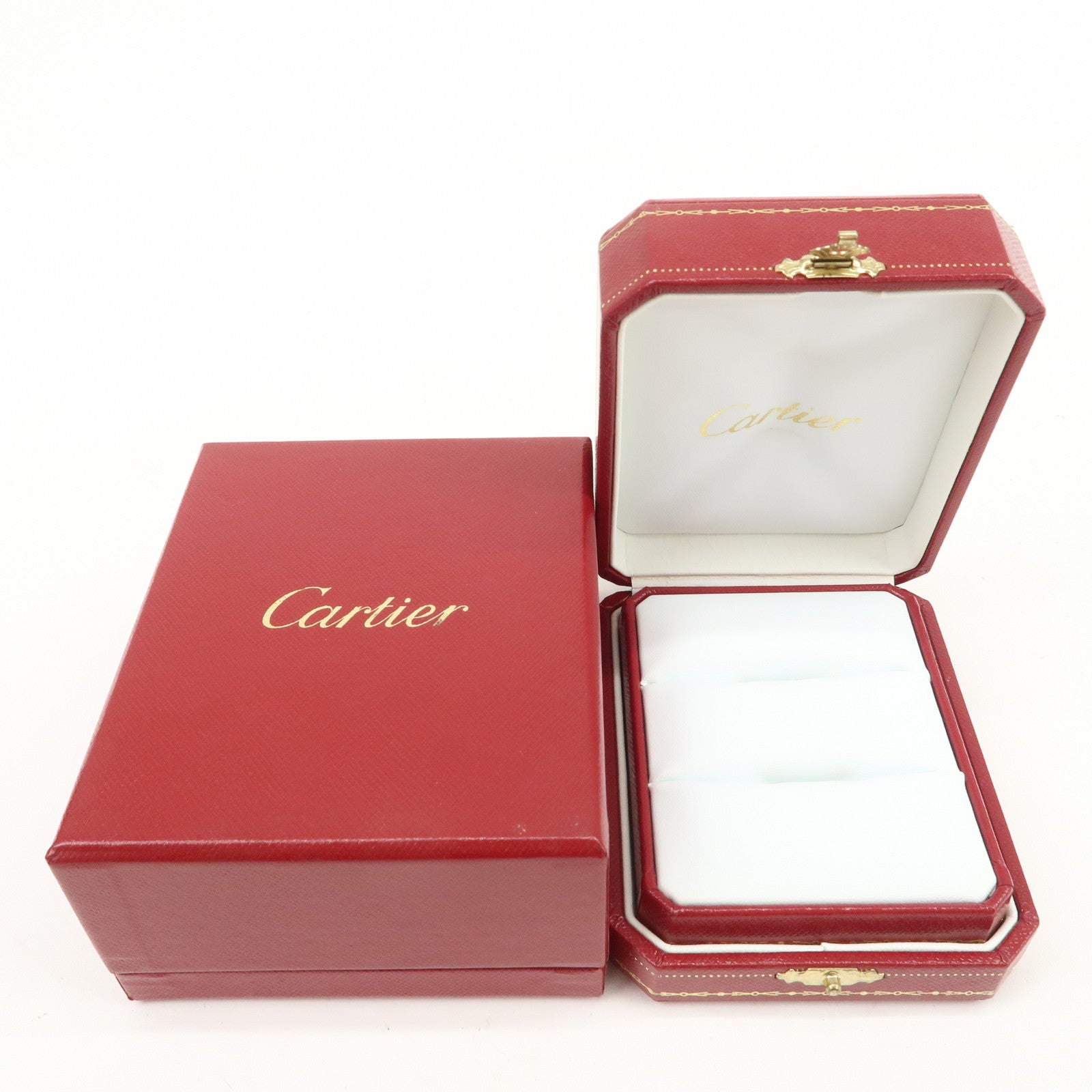 Cartier Set of 3 Jewelry Boxes Pair Ring Boxes Red Gold