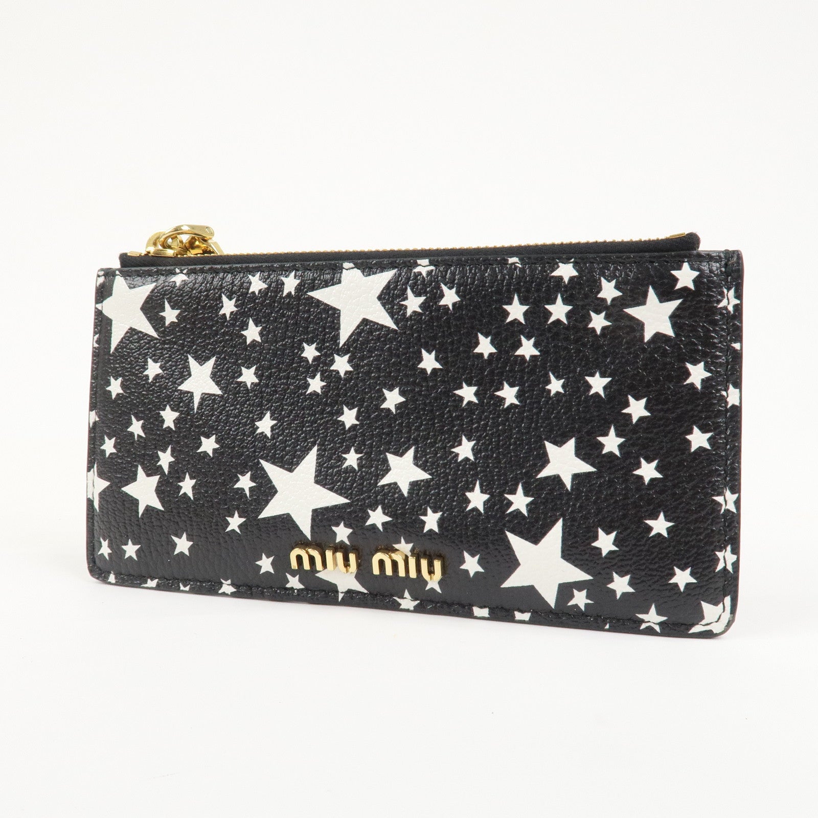 MIU MIU Leather Card Case Star Print Black 5MB006