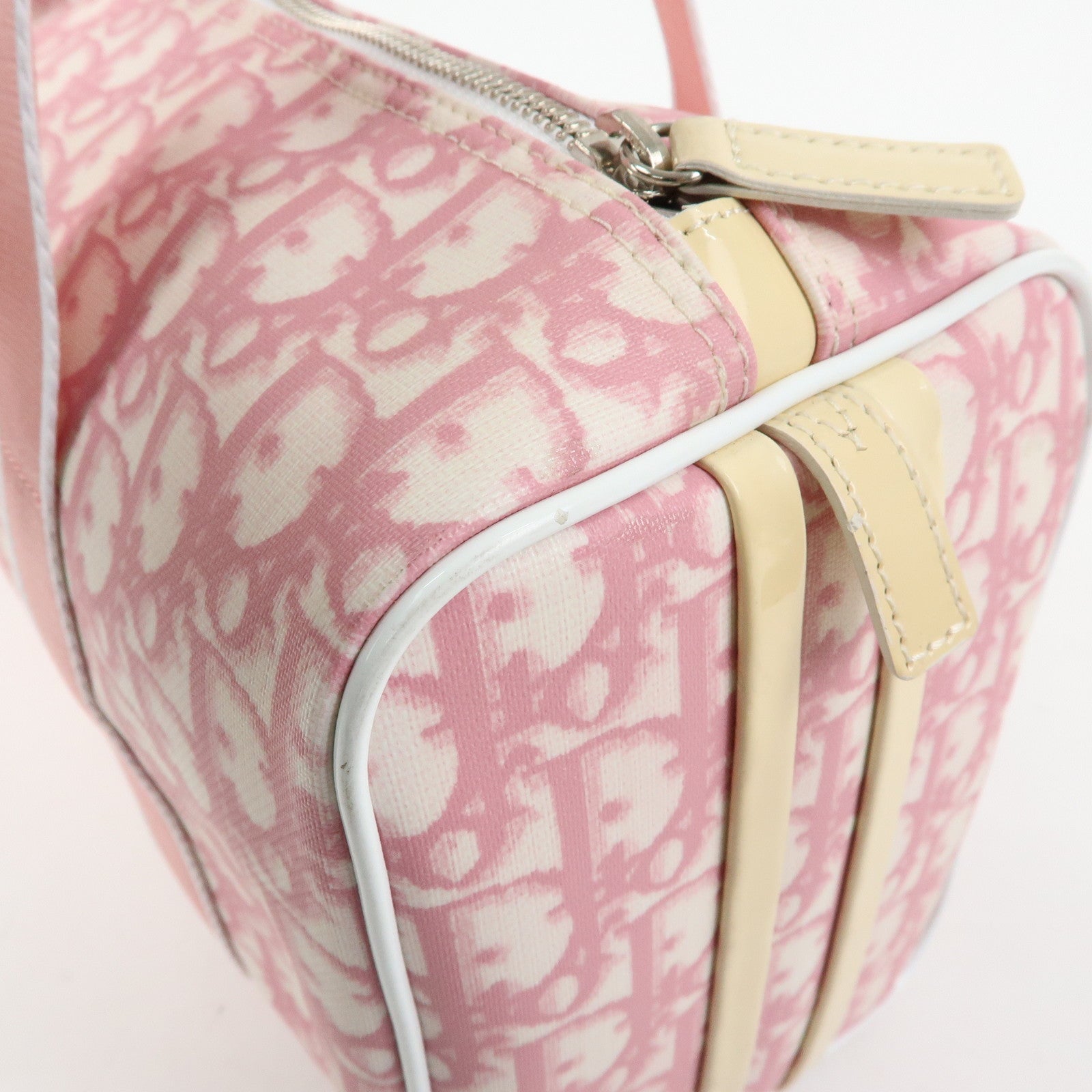 Christian Dior Trotter PVC Patent Leather Boston Bag Hand Bag Pink