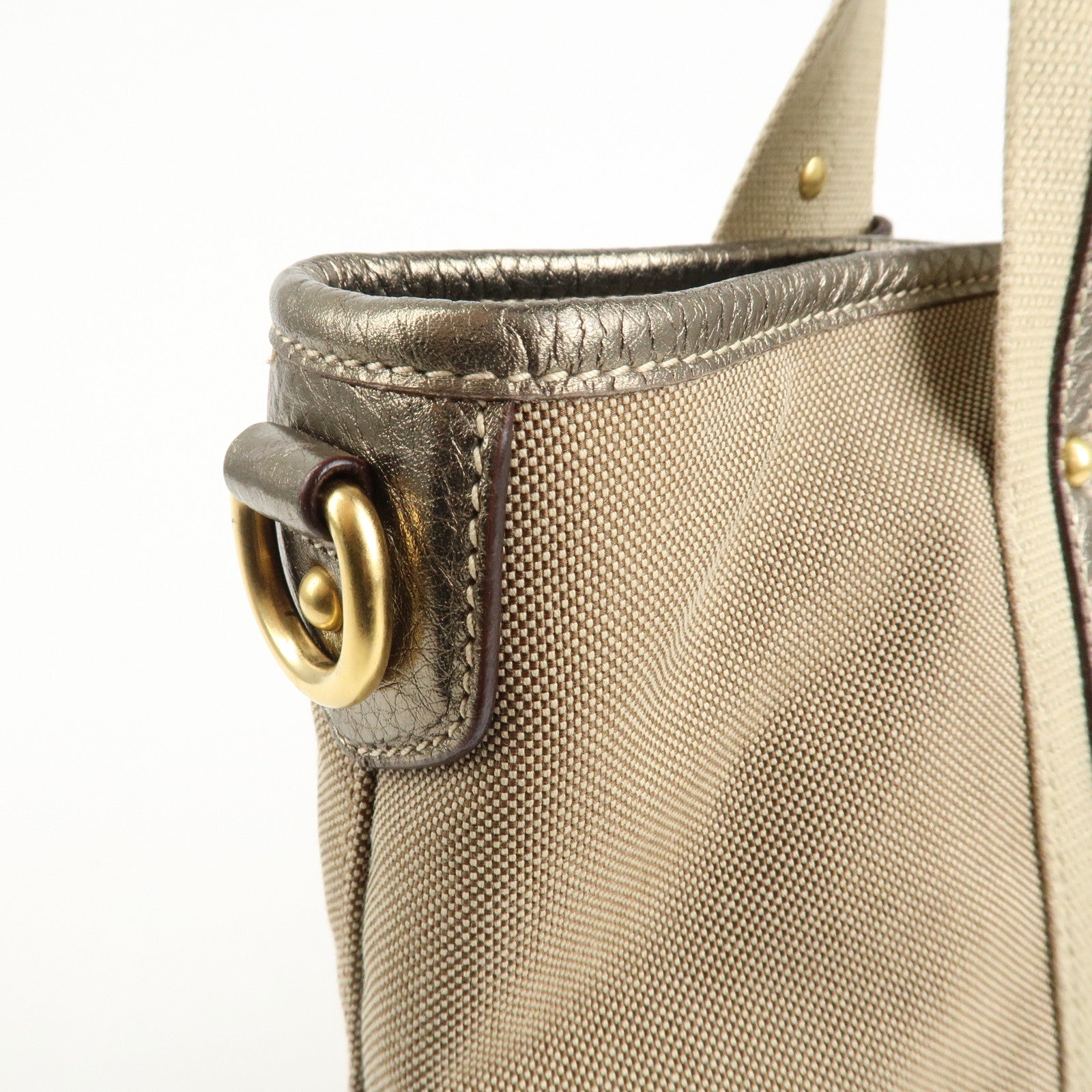 PRADA Nylon Jacquard 2Way Tote Shoulder Bag Beige BN1452 Used