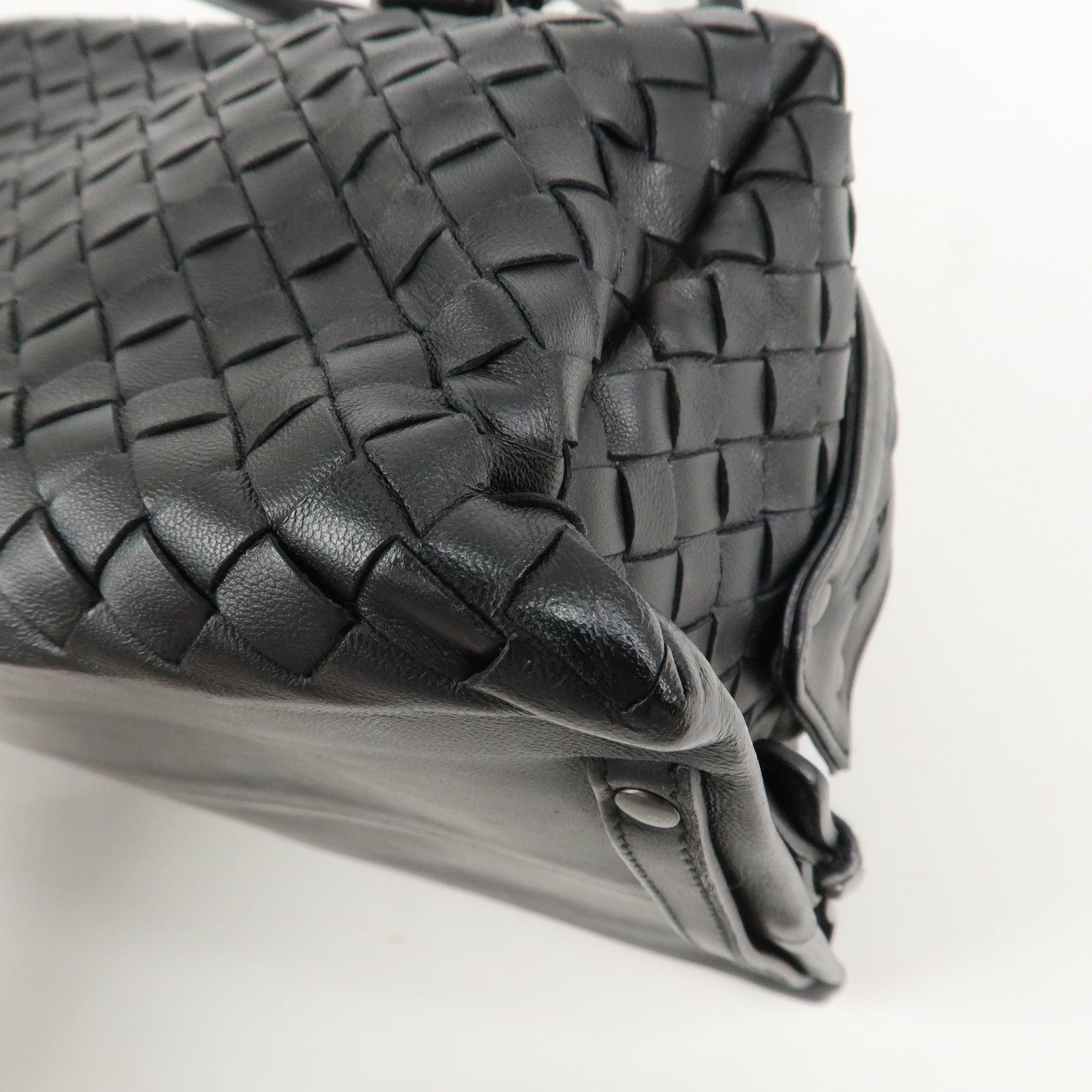 BOTTEGA VENETA Intrecciato Leather Boston Bag Hand Bag Black 145121