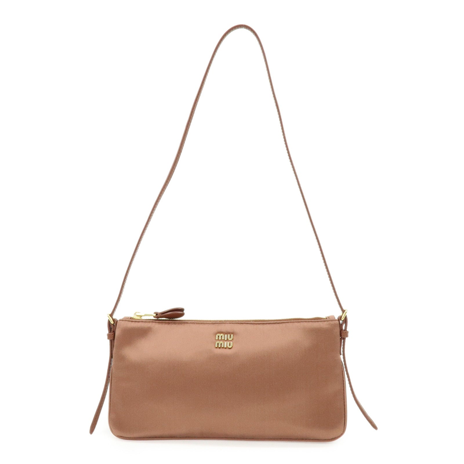 MIU MIU Logo Satin Mini Hand Bag Shoulder Bag Brown 5NI007