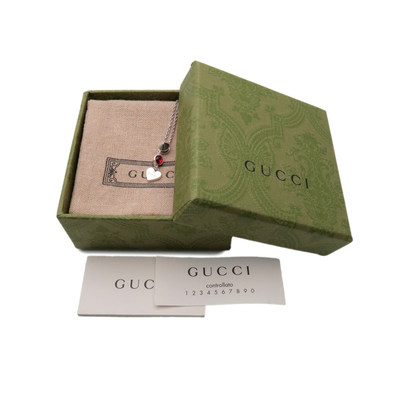 GUCCI Heart Motif Necklace SV925 Color Stone Silver Red 325871