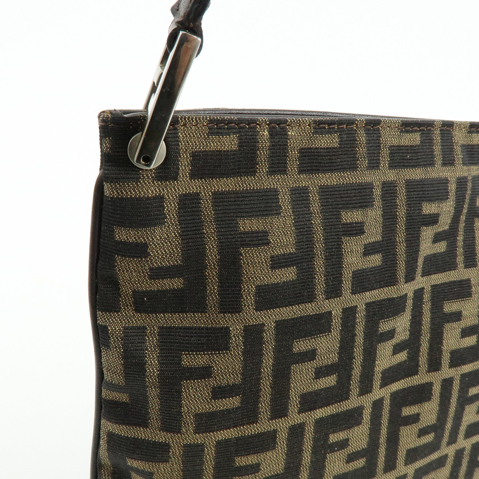 FENDI Zucca Canvas Leather Shoulder Bag Brown Black 83150820992