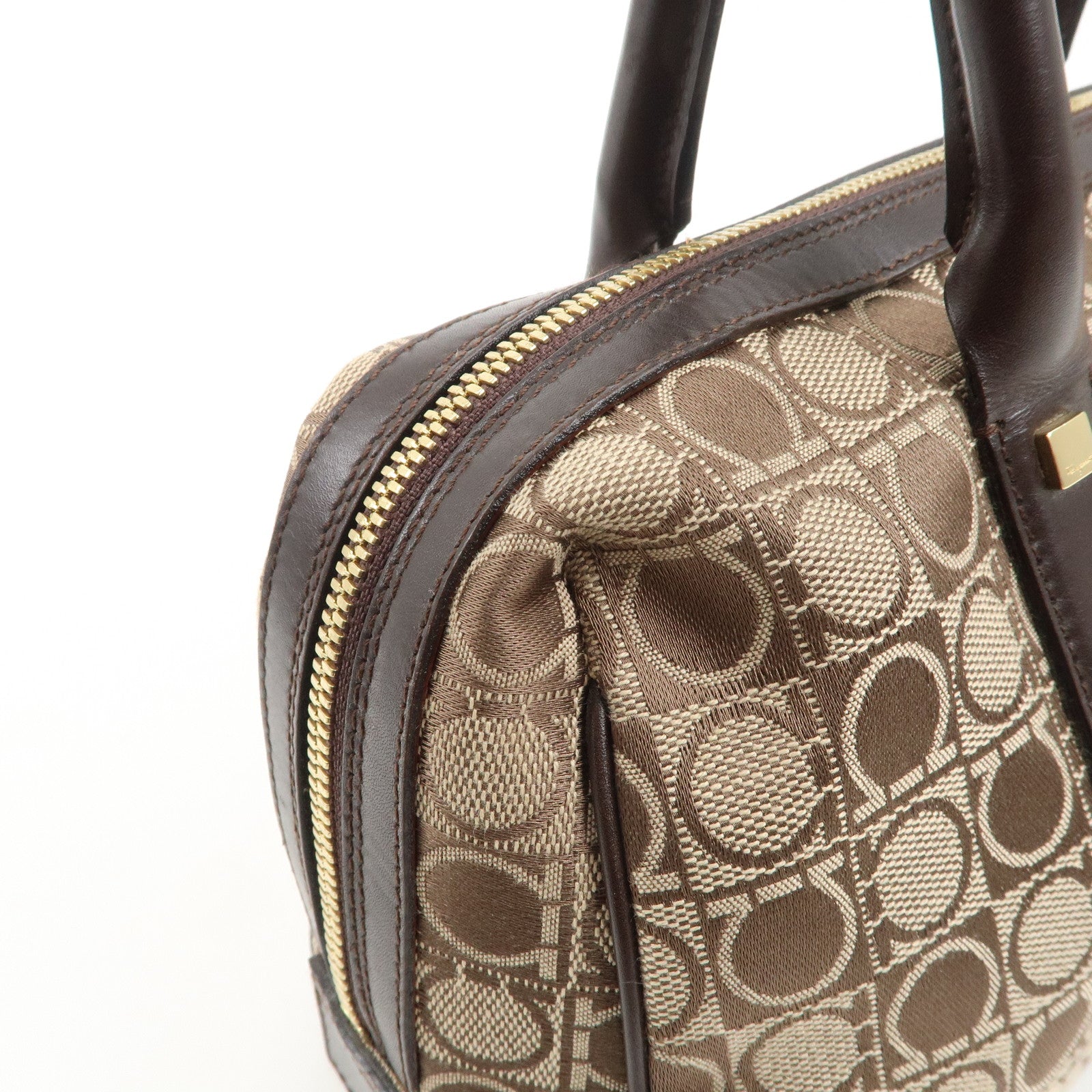 Ferragamo Gancini Leather Canvas Shoulder Bag Hand Bag Beige Brown