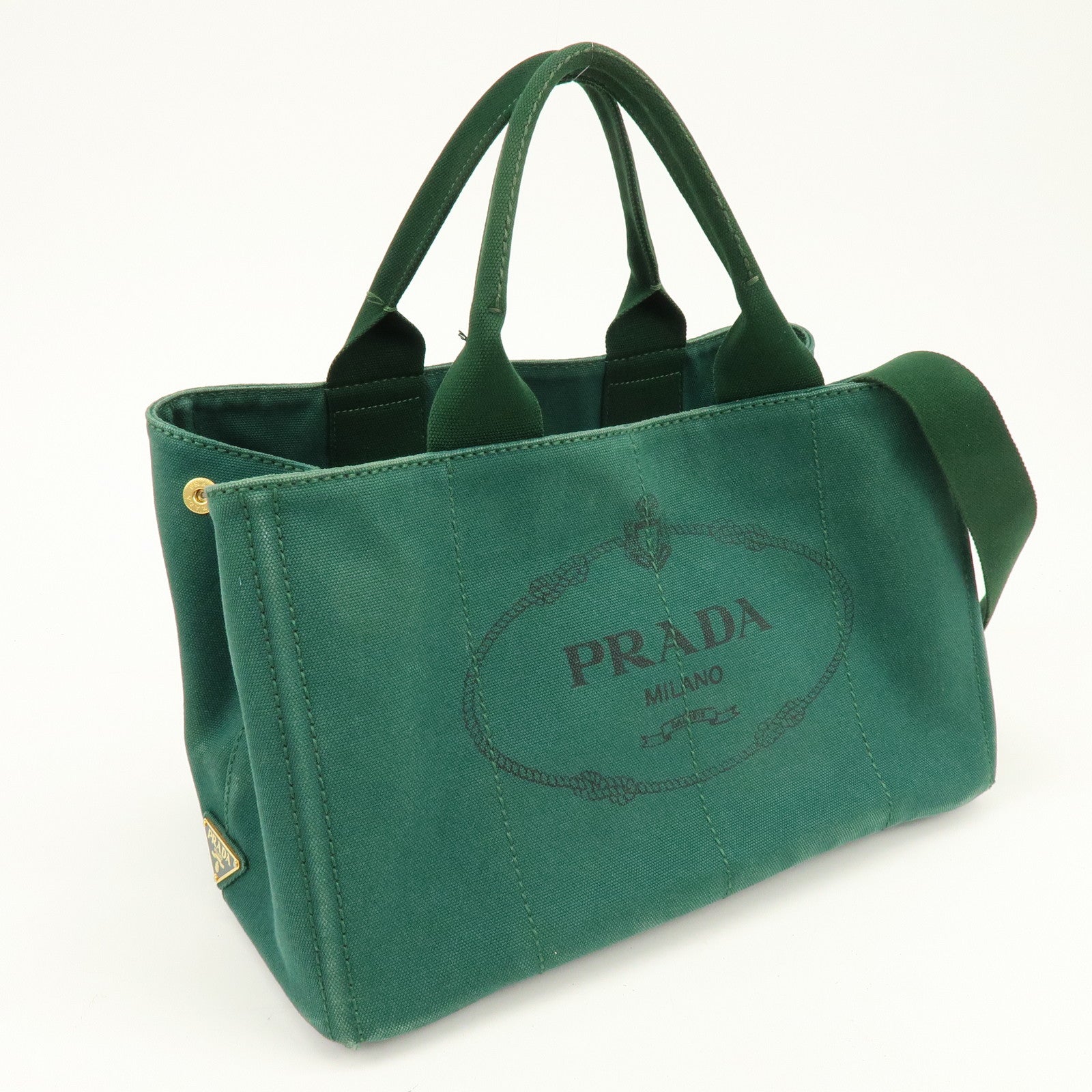 PRADA Triangle Logo Canapa Canvas 2Way Bag Shoulder Hand Bag Green