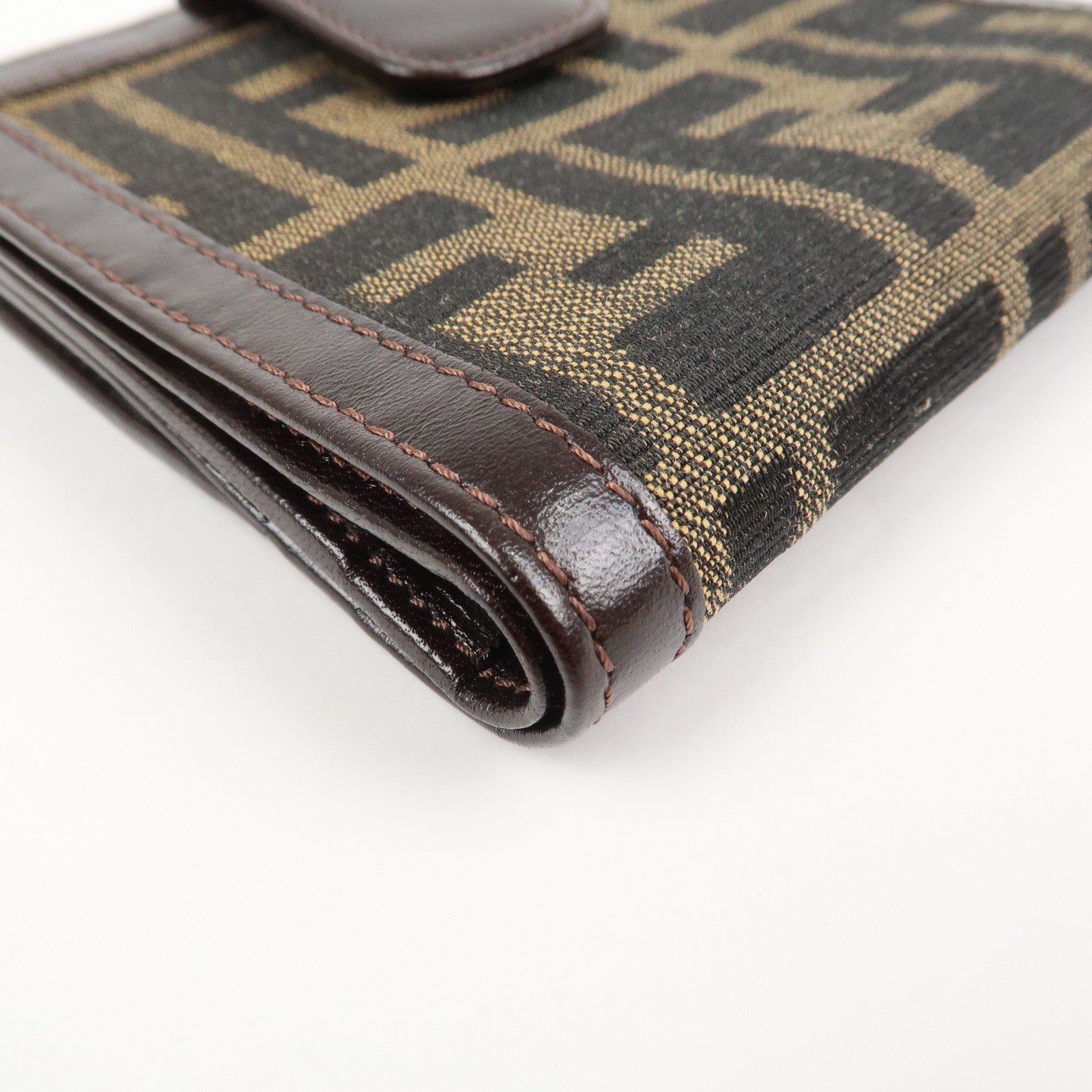 FENDI Zucca Canvas Leather Bi-fold Compact Wallet Brown Black