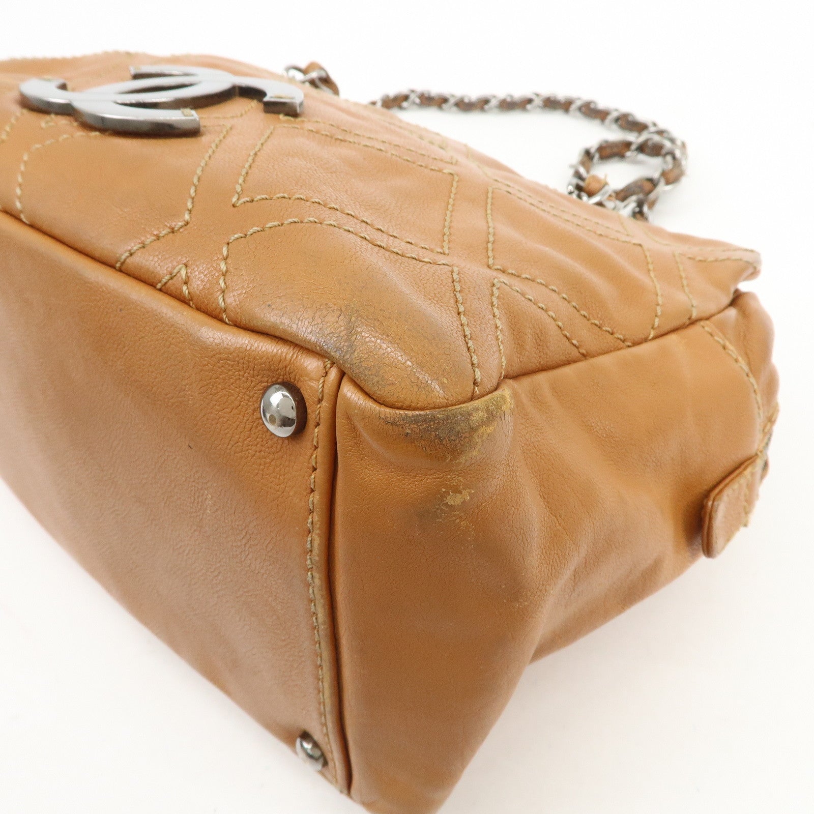 CHANEL COCO Mark Calf Leather Chain Shoulder Bag Hand Bag Brown