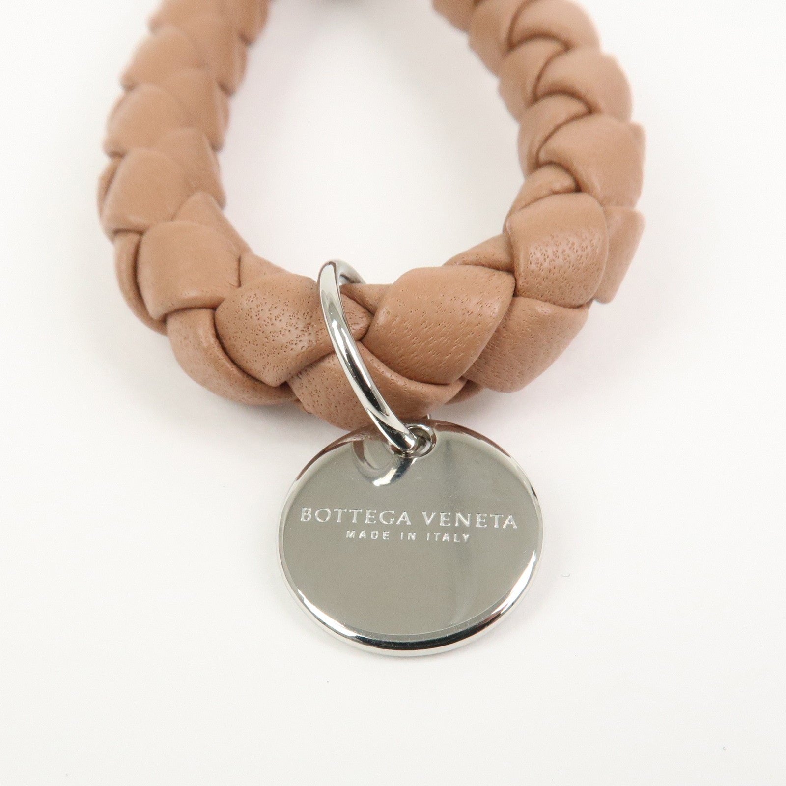 BOTTEGA VENETA Intrecciato Leather Key Holder Bag Charm Brown