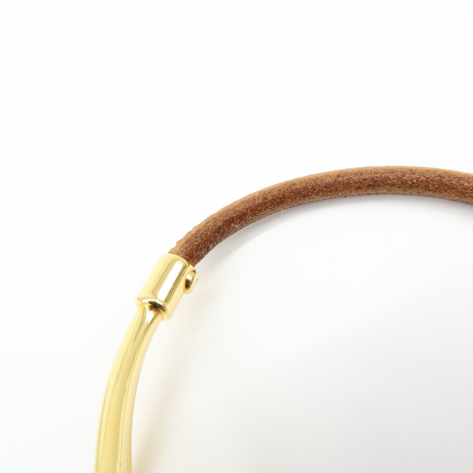 HERMES Jumbo Choker Leather Bracelet Brown Gold