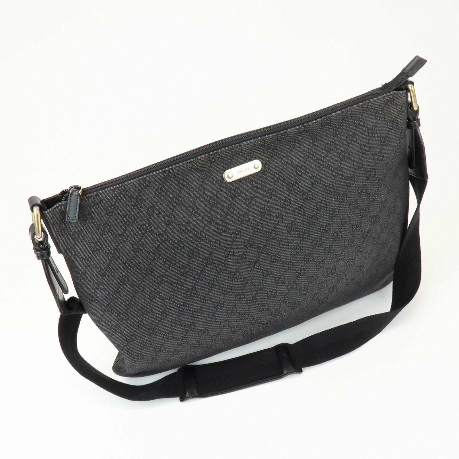 GUCCI GG Monogram GG Denim Shoulder Crossbody Bag Black 190628