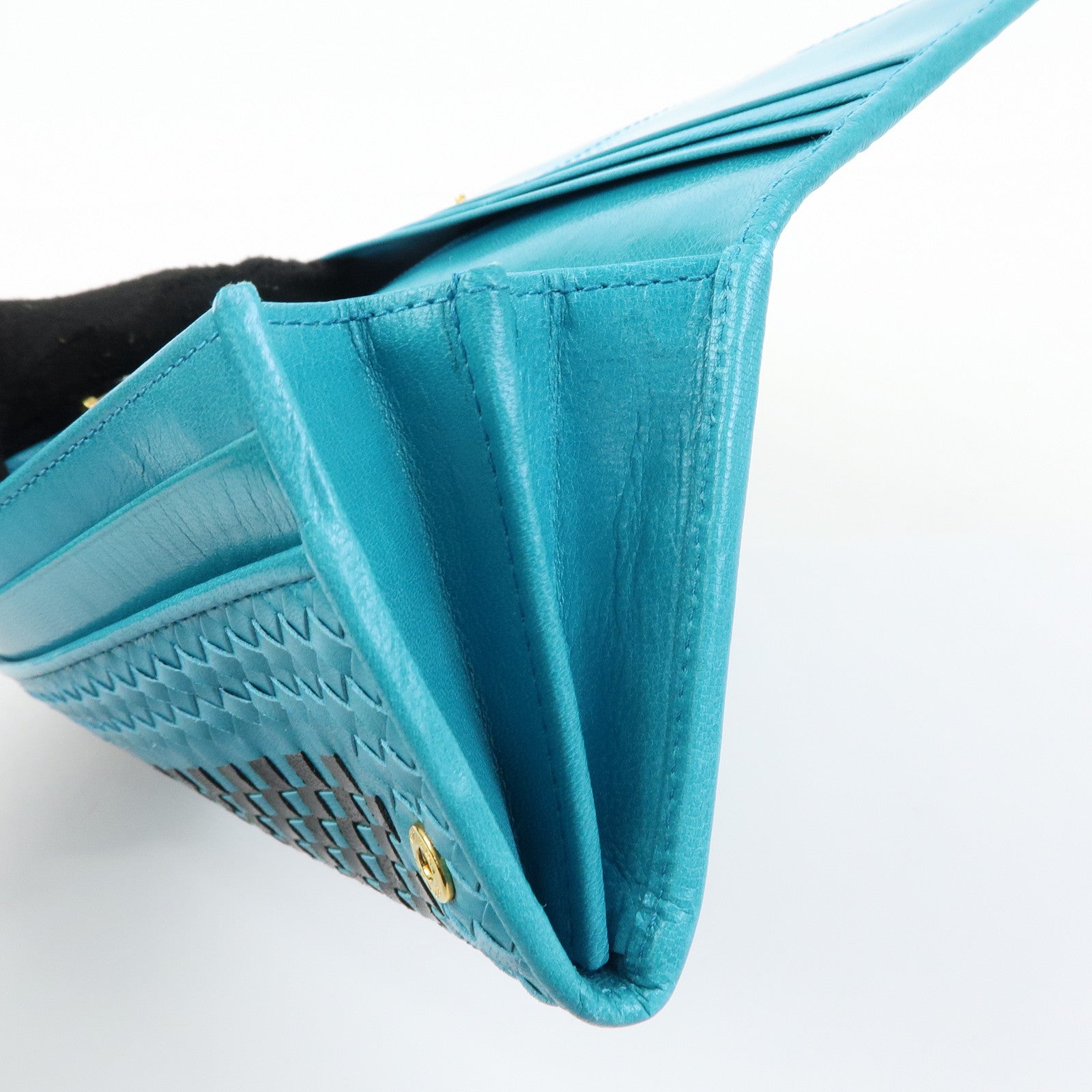 PRADA Triangle Logo Leather Long Wallet Blue Black